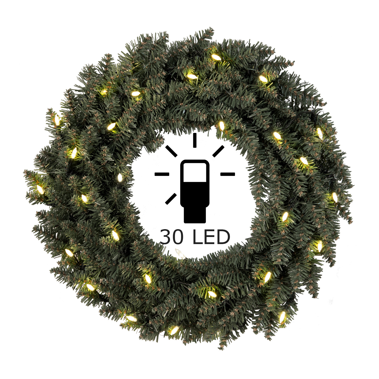 LED-Tannenkranz - 30 warmweiße LED - D. 50cm - beleuchtet - outdoor - Trafo