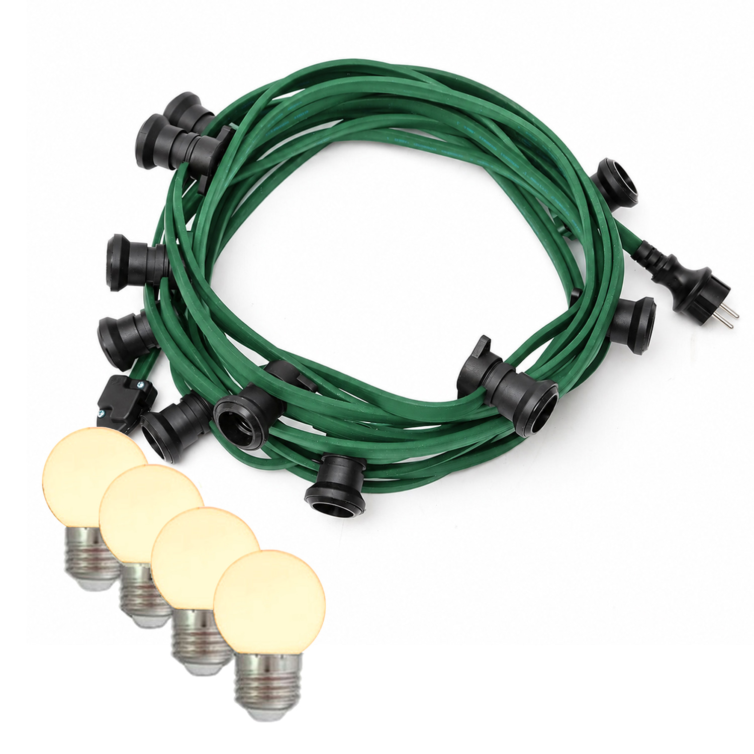 Illu-/Partylichterkette 50m - Außenlichterkette grün - 50xE27 warmweiße Kugellampen