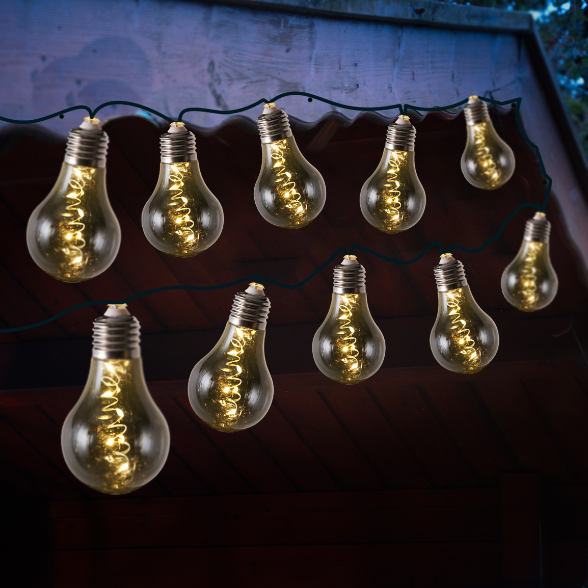 LED Solar Lichterkette GLOW - Glühbirnen mit Drahtlichterkette - 2 Funktionen - 4,5m - rauchig grau