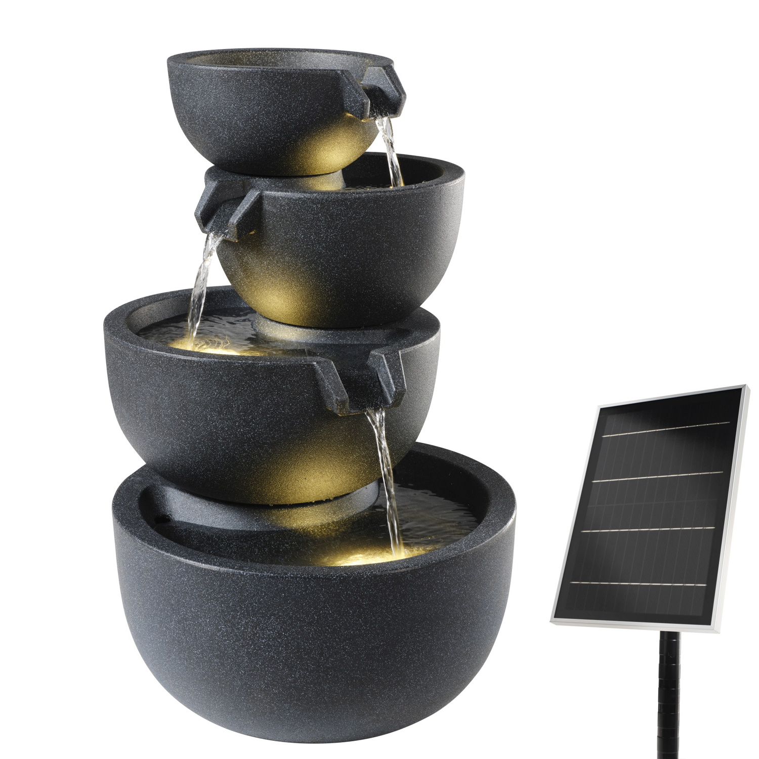 Outdoor Schalenbrunnen - 3 Kaskaden Solar LED Beleuchtung