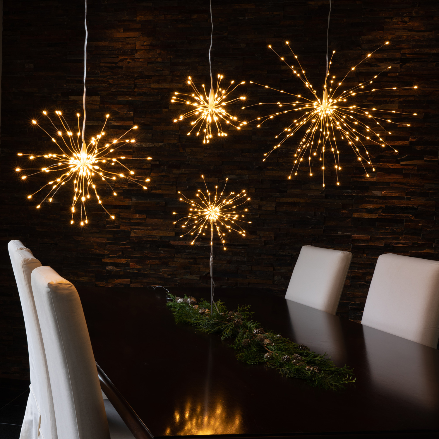 3D LED Stern Feuerwerk - stehend - 120 warmweiße LED - H: 50cm, D: 26cm -  für Innen - silber