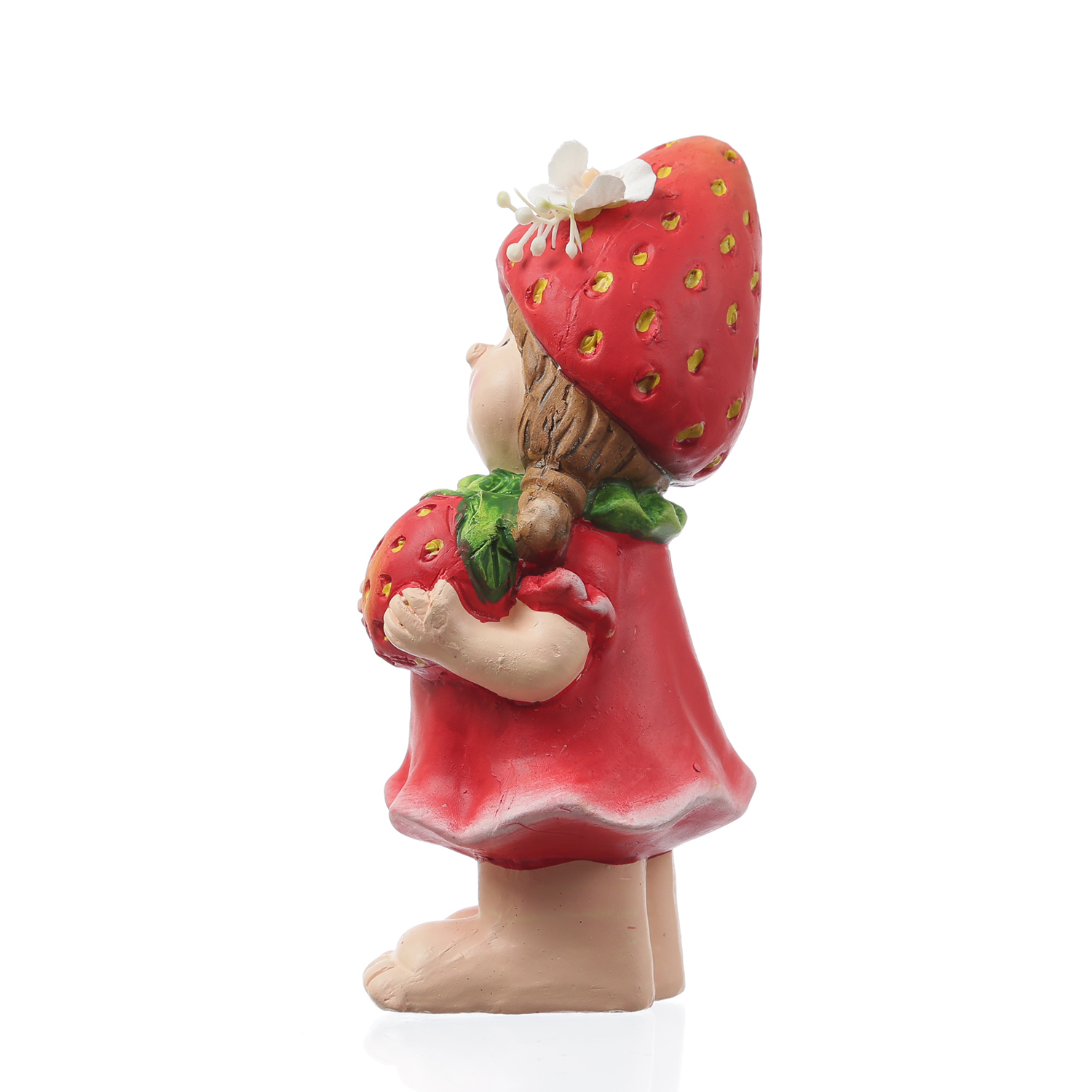 Dekofigur Erdbeermädchen Lotte - niedliche Gartenfigur mit Erdbeere - Keramik  - H: 18,5cm - rot