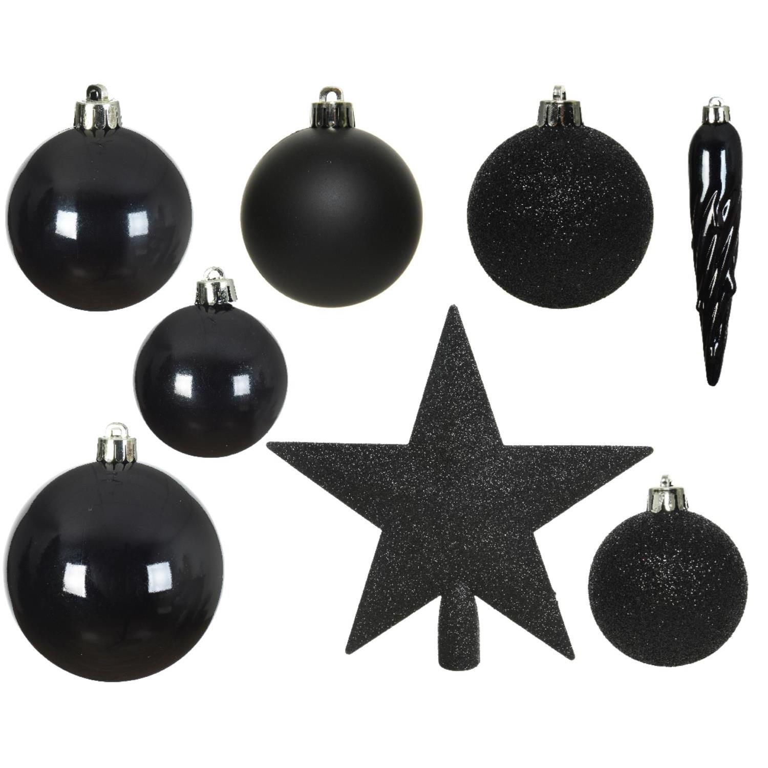 Christbaumkugel - Weihnachtsbaumkugel - bruchfest - glänzend matt glitzernd - schwarz - 33er Set