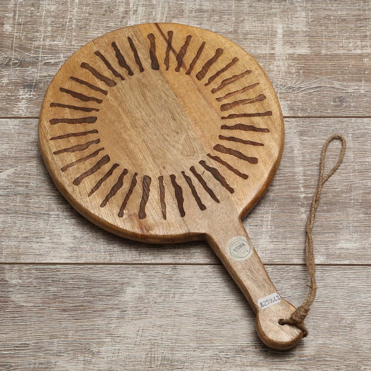 Schneidebrett SONNE - Servierbrett - rund - Mangoholz - mit Griff - L: 46cm - natur