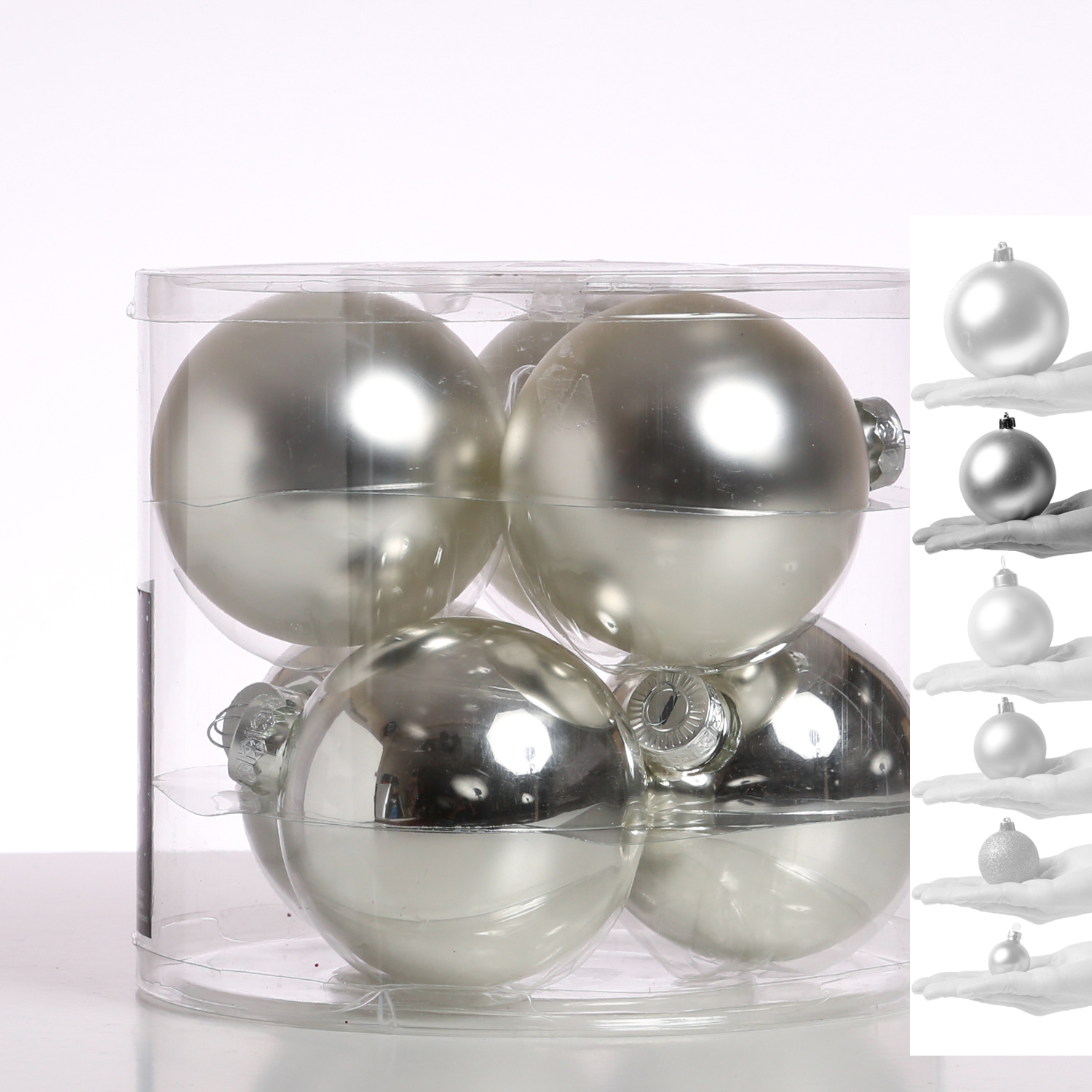 Christbaumkugel - Weihnachtsbaumkugel - Glas - D: 8cm - glänzend und matt - silber - 6er Set Christbaumkugel - Weihnachtsbaumkugel - Glas - D: 8cm - glänzend und matt - silber - 6er Set