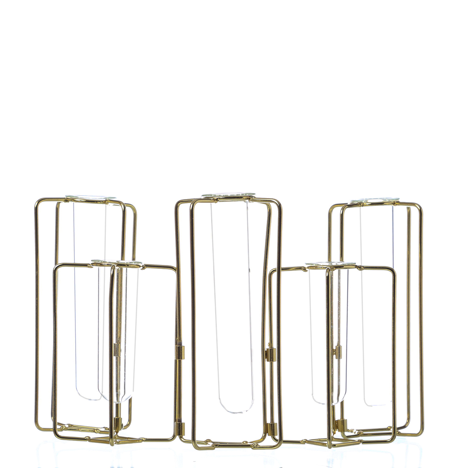 Deko Vase mit 5 Reagenzgläsern - Blumenvase - fexibel - Metall - H: 17cm - gold