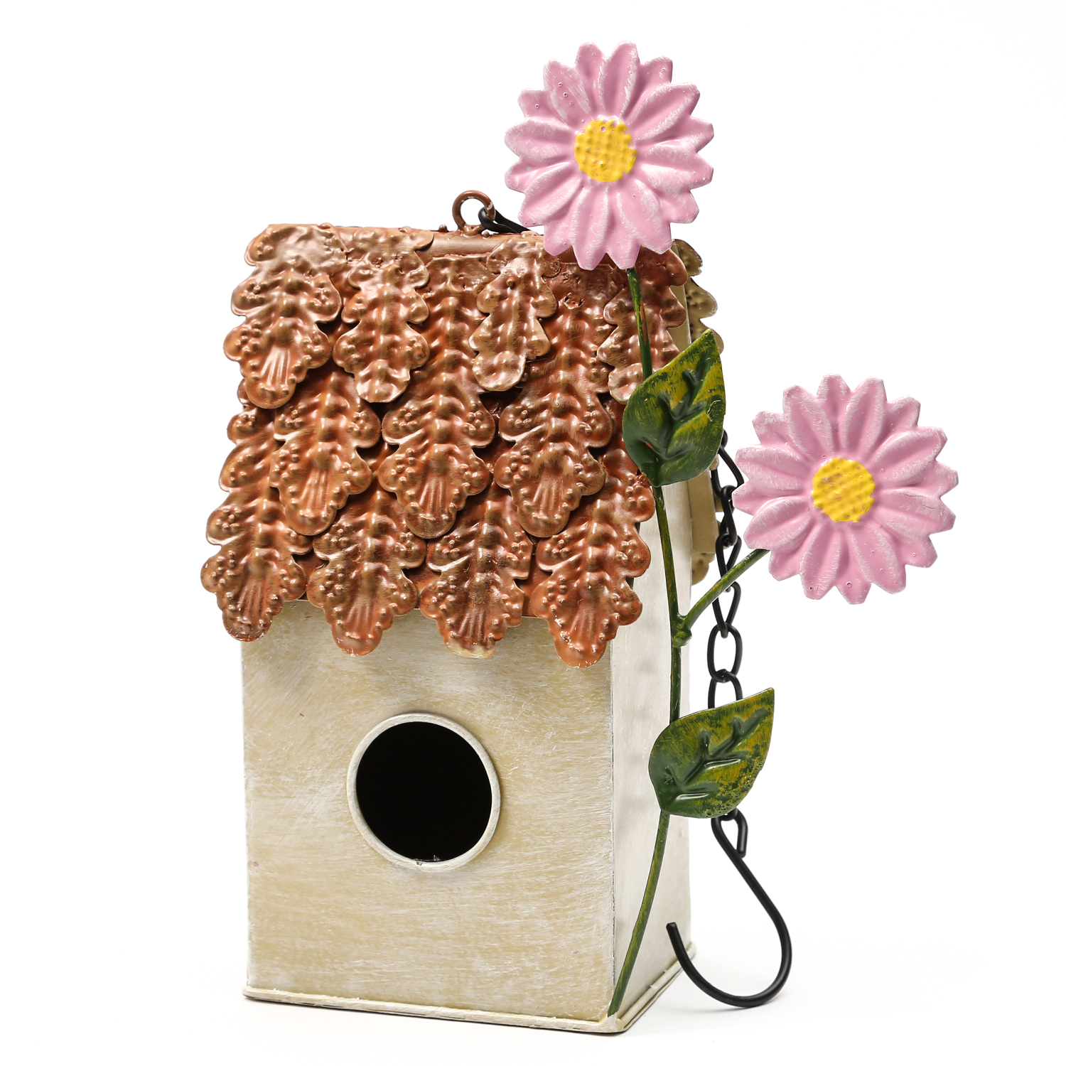 Deko Vogelhaus - Nistkasten - Metall - mit Aufhänger - H: 25,8cm - L: 19,5cm - beige