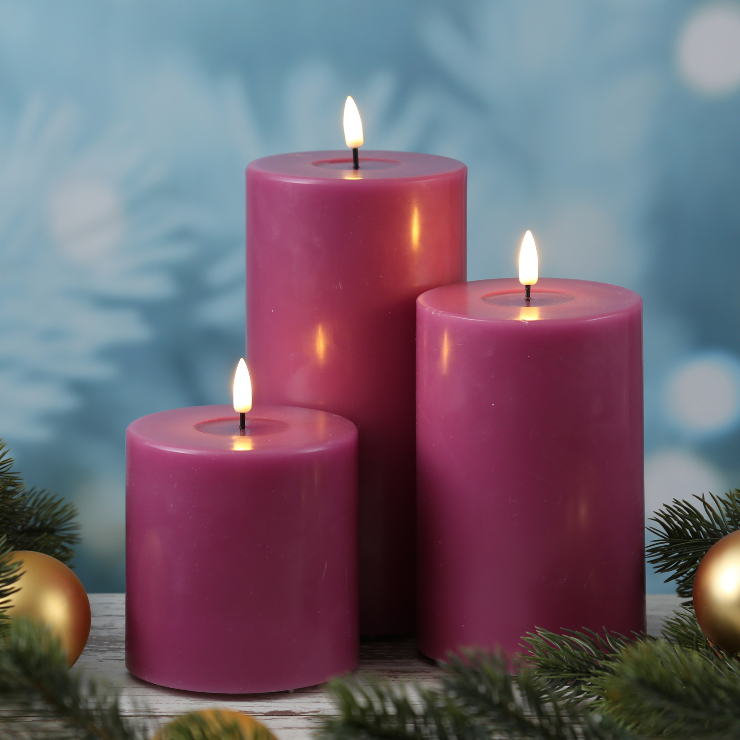 LED Stumpenkerze MIA - Echtwachs - realistische 3D Flamme - H: 15cm - D: 10cm - malve LED Stumpenkerze MIA - Echtwachs - realistische 3D Flamme - H: 15cm - D: 10cm - malve