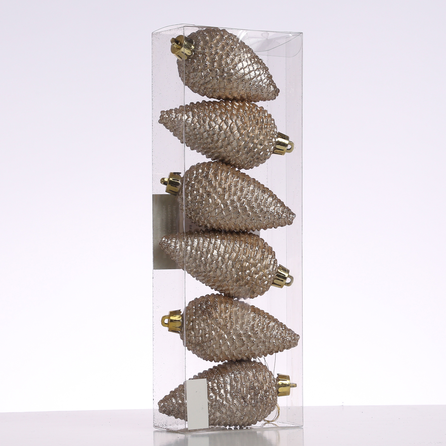 Christbaumschmuck ZAPFEN - Weihnachtsbaumschmuck - bruchfest - H: 8cm - champagner - 6er Set Christbaumschmuck ZAPFEN - Weihnachtsbaumschmuck - bruchfest - H: 8cm - champagner - 6er Set