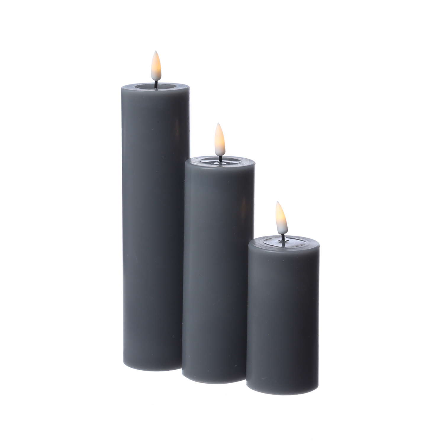 LED Stumpenkerze MIA - Echtwachs - realistische 3D Flamme - H: 20cm D: 5cm - Batterie - grau LED Stumpenkerze MIA - Echtwachs - realistische 3D Flamme - H: 20cm D: 5cm - Batterie - grau