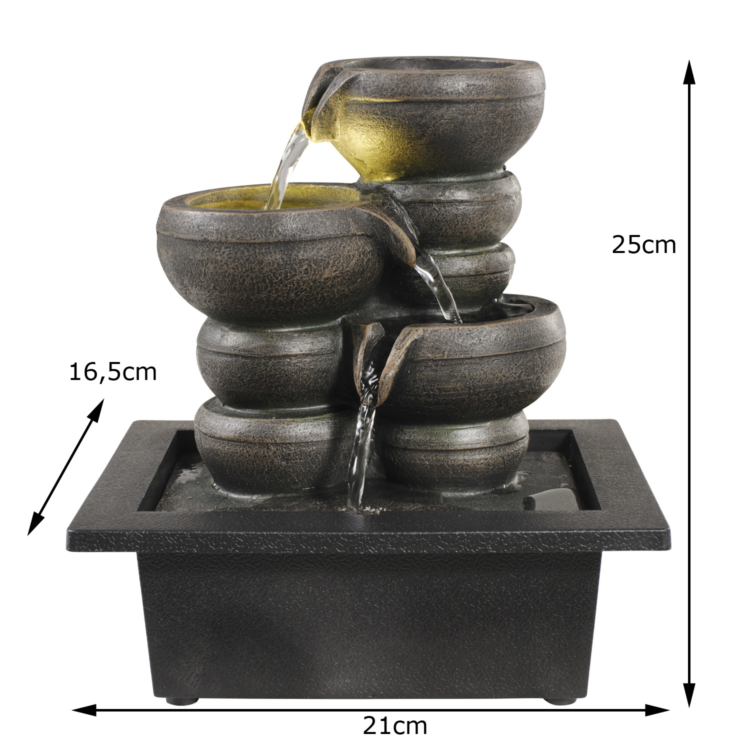 Kaskaden-Tischbrunnen mit LED Beleuchtung H25cm Zimmerbrunnen innen und außen