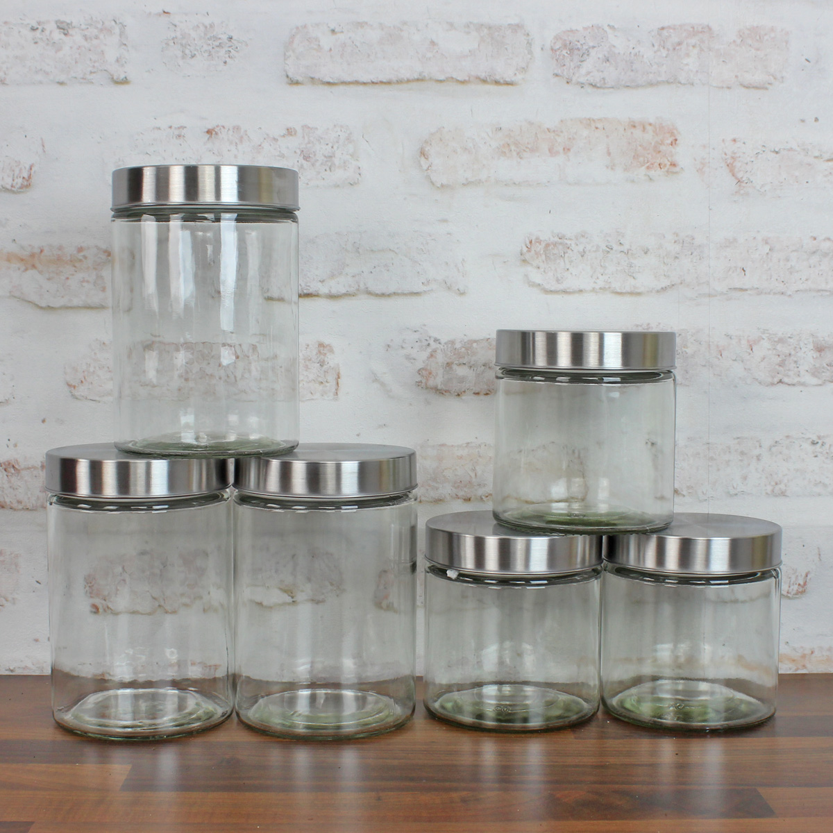 Vorratsdose M und S - Glas mit Edelstahldeckel - 1,25/0,85 Liter - 3xM - 3xS - 6er Set