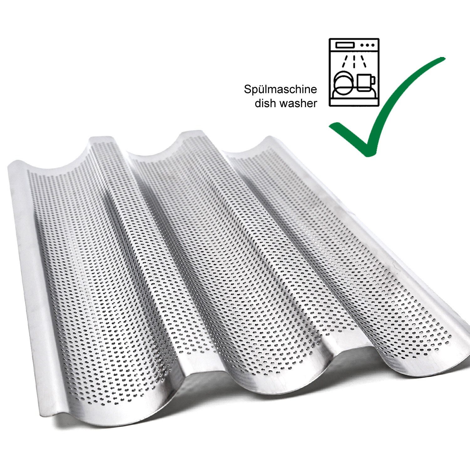 Baguetteblech für 3 Brote - Ideal für Knoblauch-/Kräuterbaguette - 38cm - Edelstahl