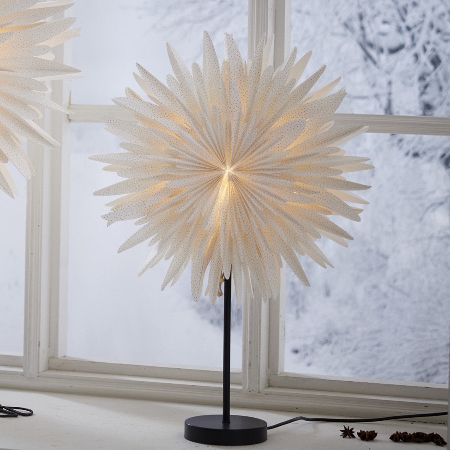 Papierstern WINTER - stehend - D: 43cm - H: 62cm - inkl. E14 Fassung u. Kabel - weiß Papierstern WINTER - stehend - D: 43cm - H: 62cm - inkl. E14 Fassung u. Kabel - weiß
