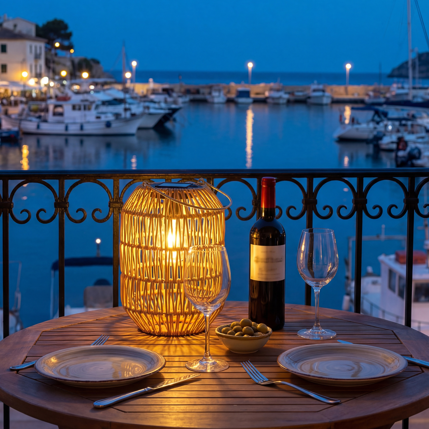 LED Solar Laterne - Tischleuchte in Korboptik - warmweiß - H: 24,5cm - Lichtsensor - natur