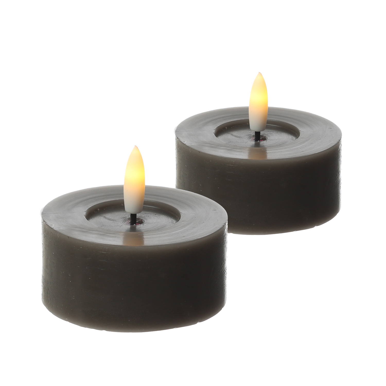 LED Maxi Teelichter LINA - Rustik-Optik - Echtwachs - Timer - D: 7cm - H: 6cm - grau - 2 Stück