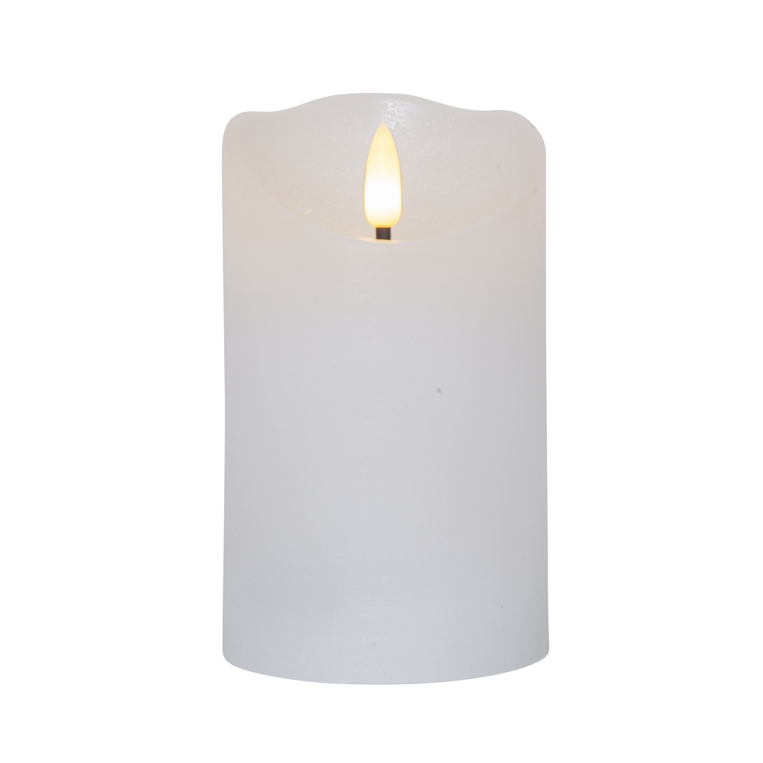 LED Stumpenkerze RUSTIC - Echtwachs - warmweiße 3D Flamme - H: 12,5cm - Batterie - Timer - weiß LED Stumpenkerze RUSTIC - Echtwachs - warmweiße 3D Flamme - H: 12,5cm - Batterie - Timer - weiß