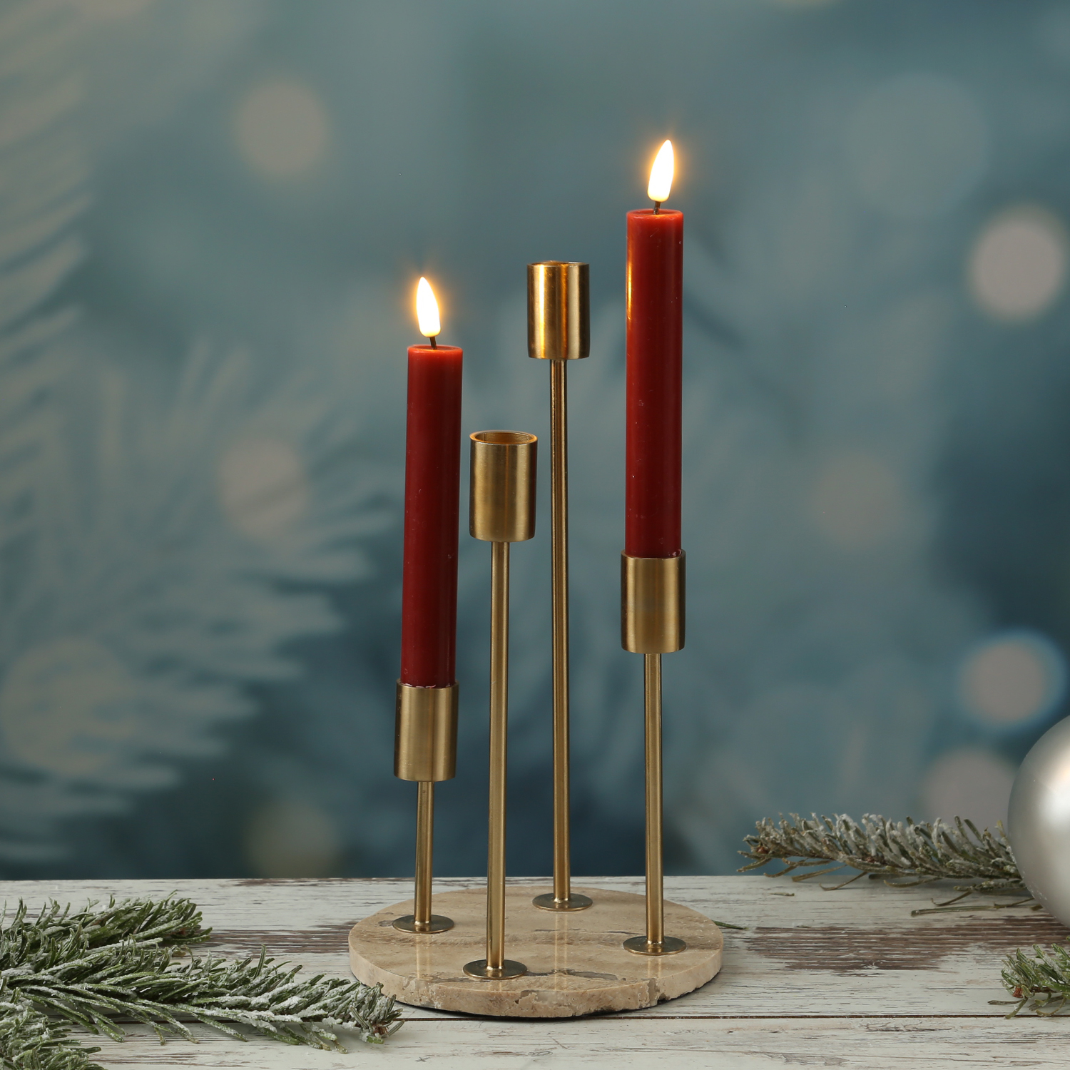 Stabkerzenhalter - Mamoroptik - Metall - 4 goldfarbene Kerzenhalterungen - H: 28cm - beige Stabkerzenhalter - Mamoroptik - Metall - 4 goldfarbene Kerzenhalterungen - H: 28cm - beige