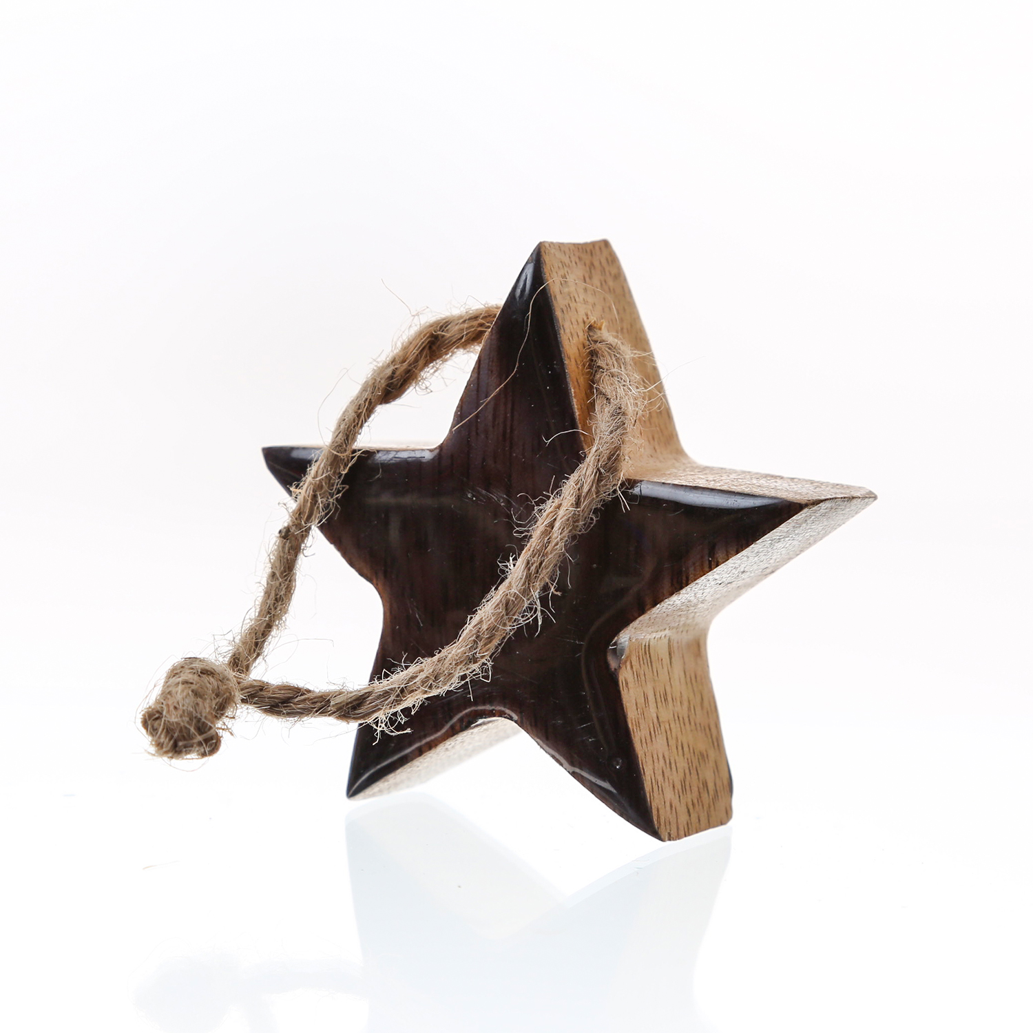 Holzstern - Dekostern - Mangoholz - mit Kordel - einseitig emailliert - H: 5,5cm - natur, schwarz Holzstern - Dekostern - Mangoholz - mit Kordel - einseitig emailliert - H: 5,5cm - natur, schwarz
