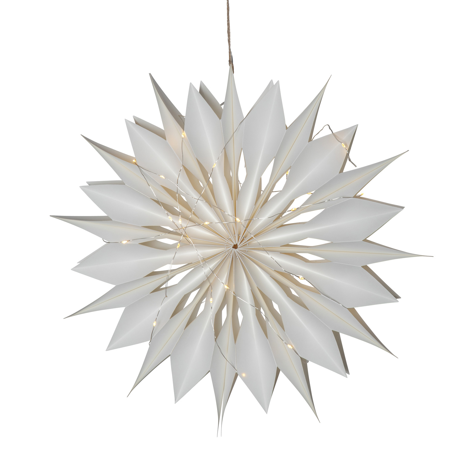 Papierstern MELLI - hängend - D: 45cm - 40 warmweiße LED an Drahtlichterkette  - Timer - weiß Papierstern MELLI - hängend - D: 45cm - 40 warmweiße LED an Drahtlichterkette  - Timer - weiß