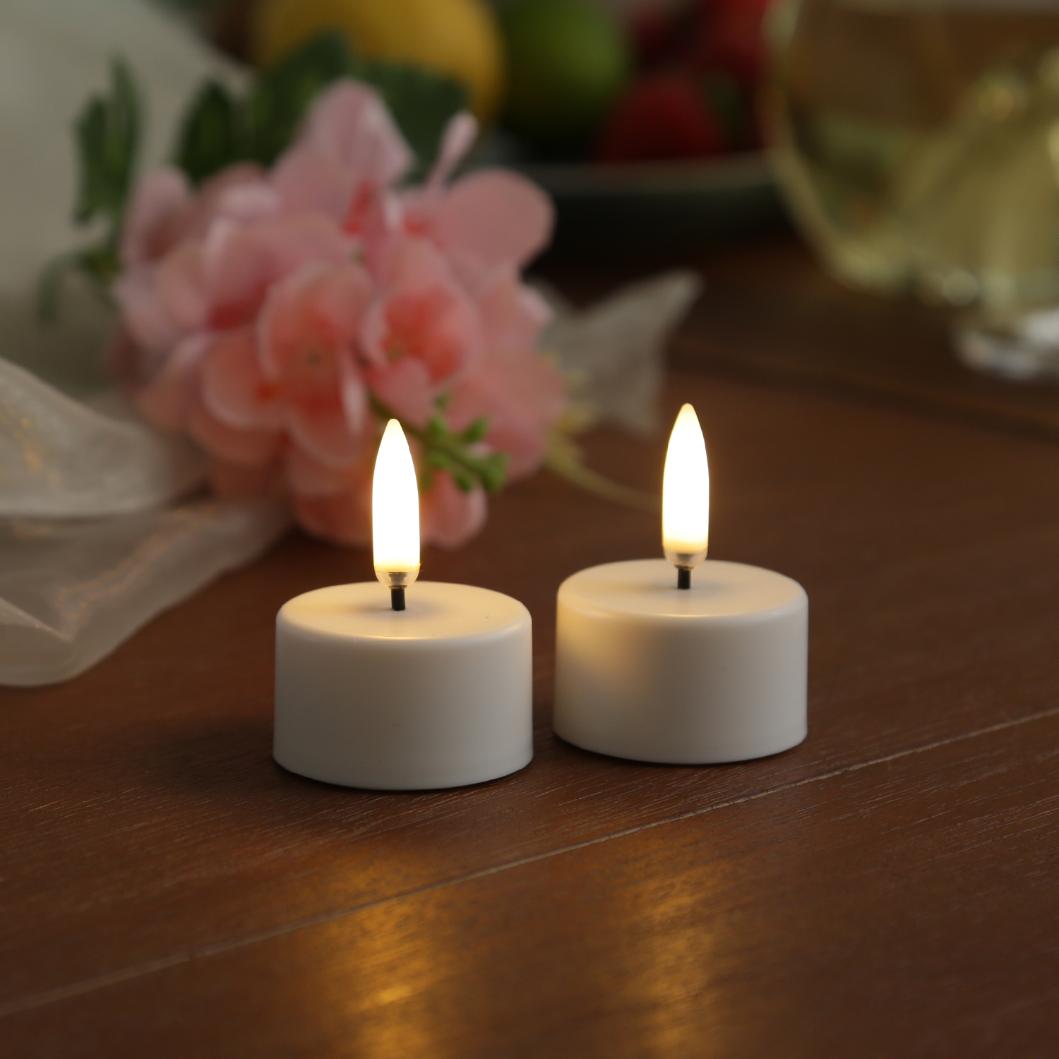 LED Teelichter THEA - Kunststoff - D: 3,9cm - H: 5cm - Timer - inkl. Batterie - weiß - 2er Set