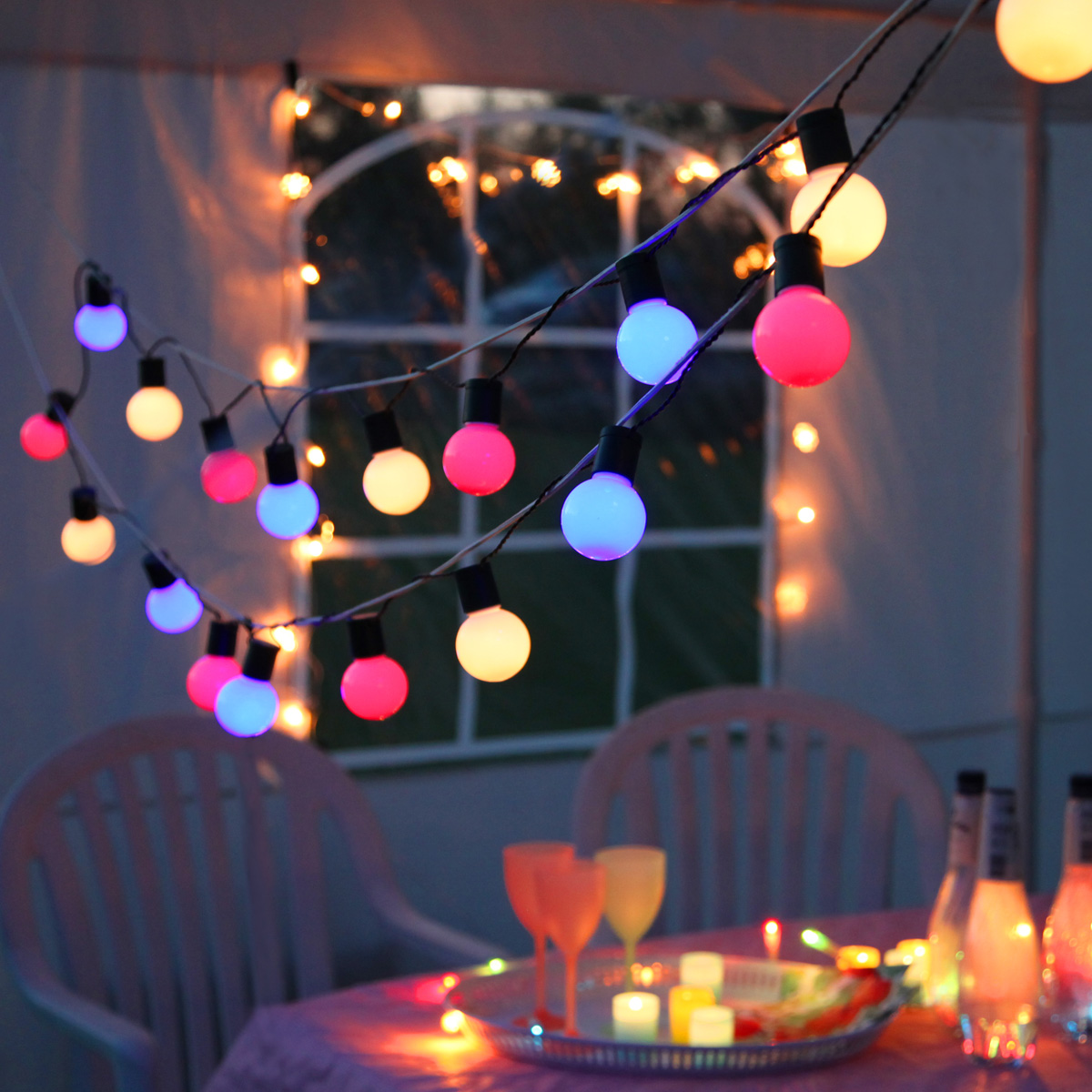 LED Party Lichterkette - 20 bunte LED - L: 5,7m - grünes Kabel - outdoor - pastelfarben