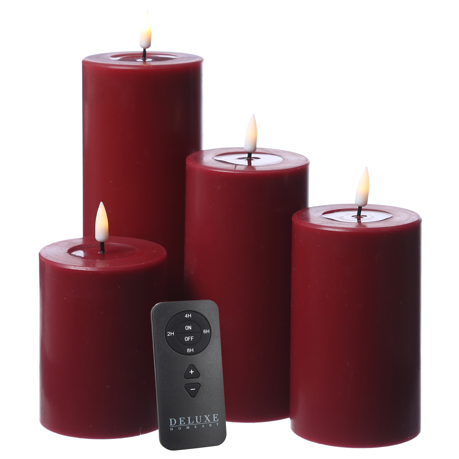 LED Kerzenset MIA - Echtwachs - 4 Größen - inkl. Batterien und Fernbedienung - rot - 4er Set LED Kerzenset MIA - Echtwachs - 4 Größen - inkl. Batterien und Fernbedienung - rot - 4er Set