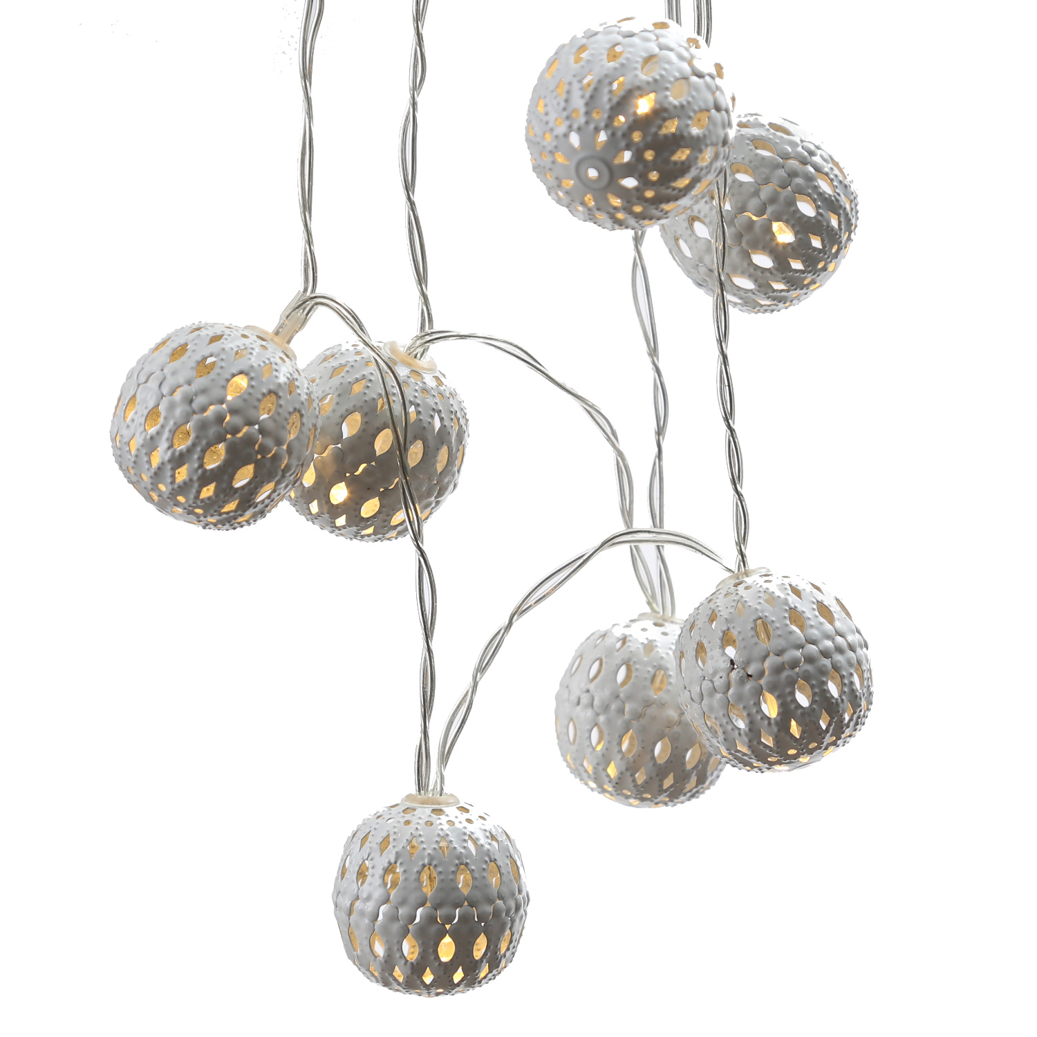 LED Dekolichterkette Metallkugeln - 8 warmweiße LED - D: 4cm - L: 0,7m - Batterie - weiß LED Dekolichterkette Metallkugeln - 8 warmweiße LED - D: 4cm - L: 0,7m - Batterie - weiß