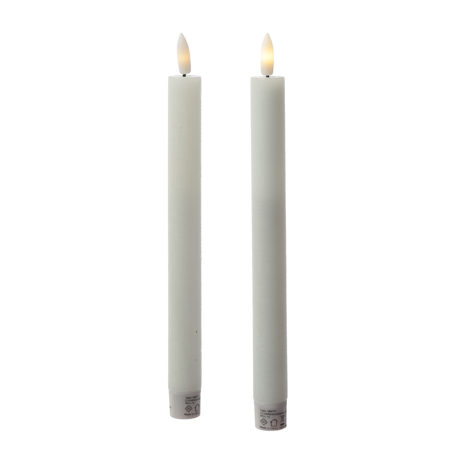 LED Stabkerzen LINA - Rustik-Optik - Echtwachs - 3D Flamme - H: 24cm - Timer - weiß - 2er Set LED Stabkerzen LINA - Rustik-Optik - Echtwachs - 3D Flamme - H: 24cm - Timer - weiß - 2er Set