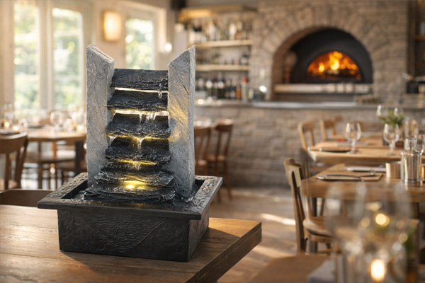 Kaskadenbrunnen Schieferlook Tischbrunnen mit LED H27cm