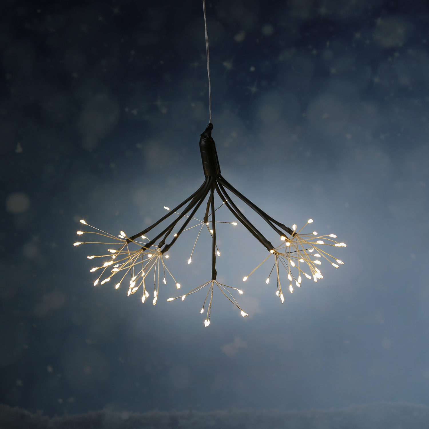 LED Feuewerk Leuchte - schwarzer Polarstern - Pusteblume - hängend - 80LED - 8 Funkt. - Batterie