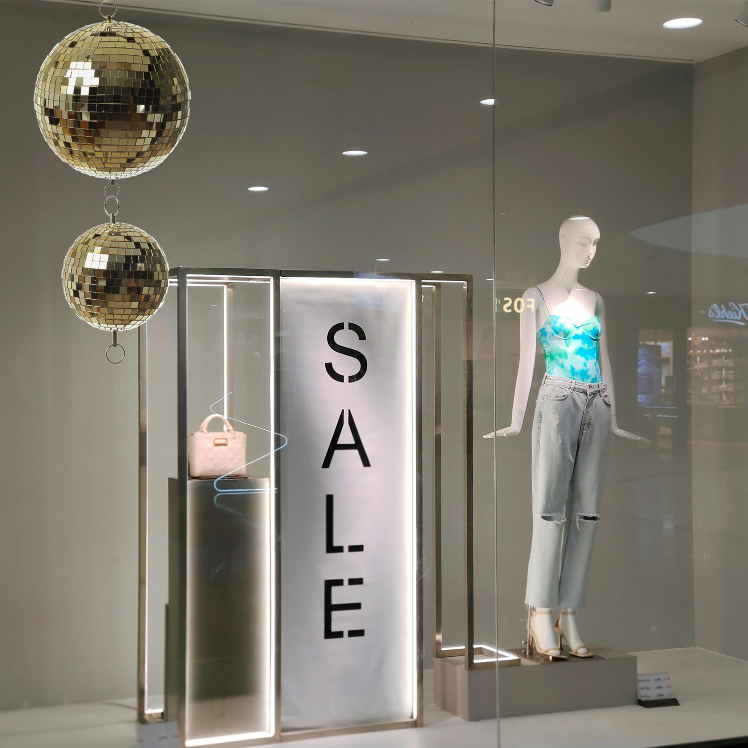 Spiegelkugel 15cm - gold - Discokugel Echtglas - 10x10mm Spiegel - PROMO - Metallöse oben + unten