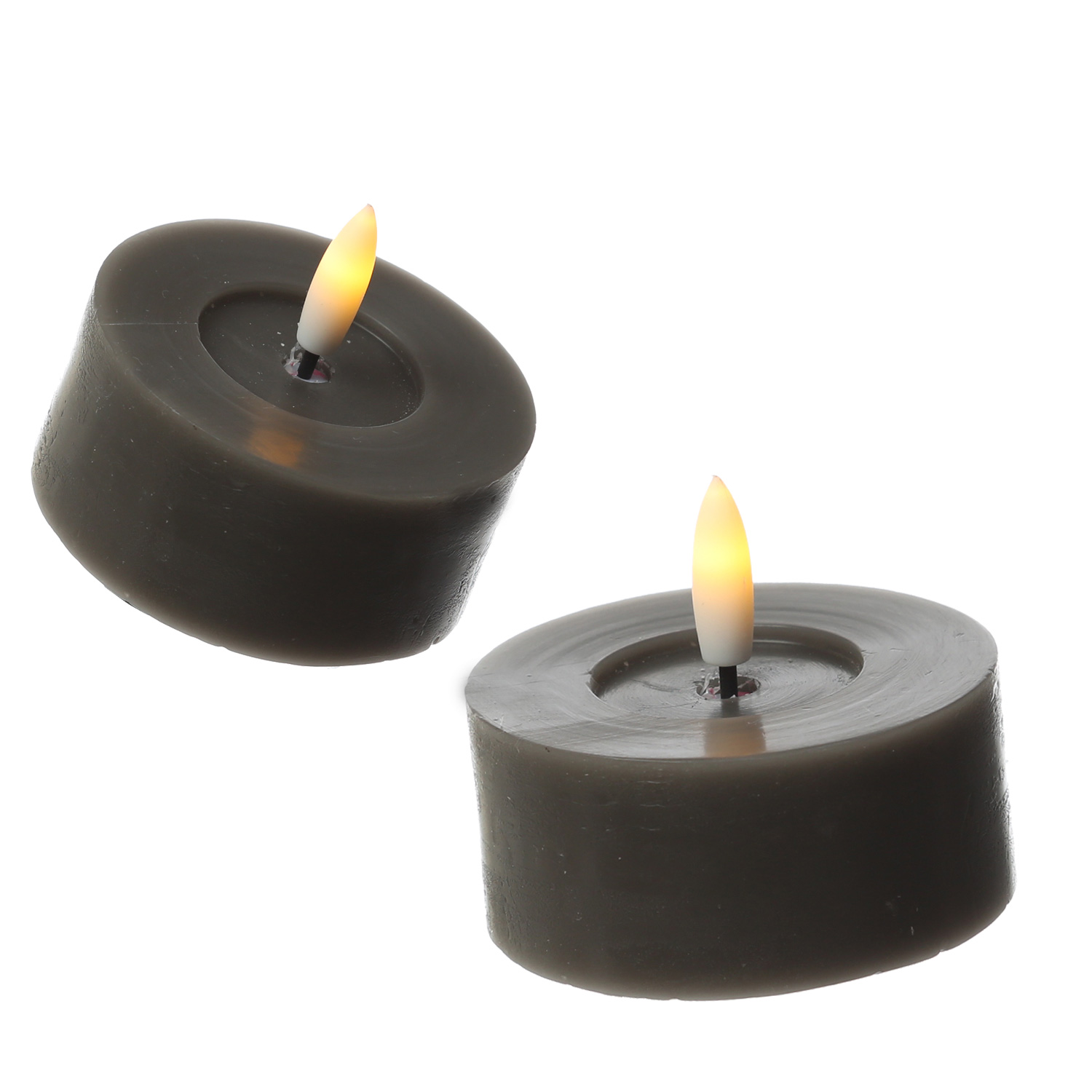 LED Maxi Teelichter LINA - Rustik-Optik - Echtwachs - Timer - D: 7cm - H: 6cm - grau - 2 Stück