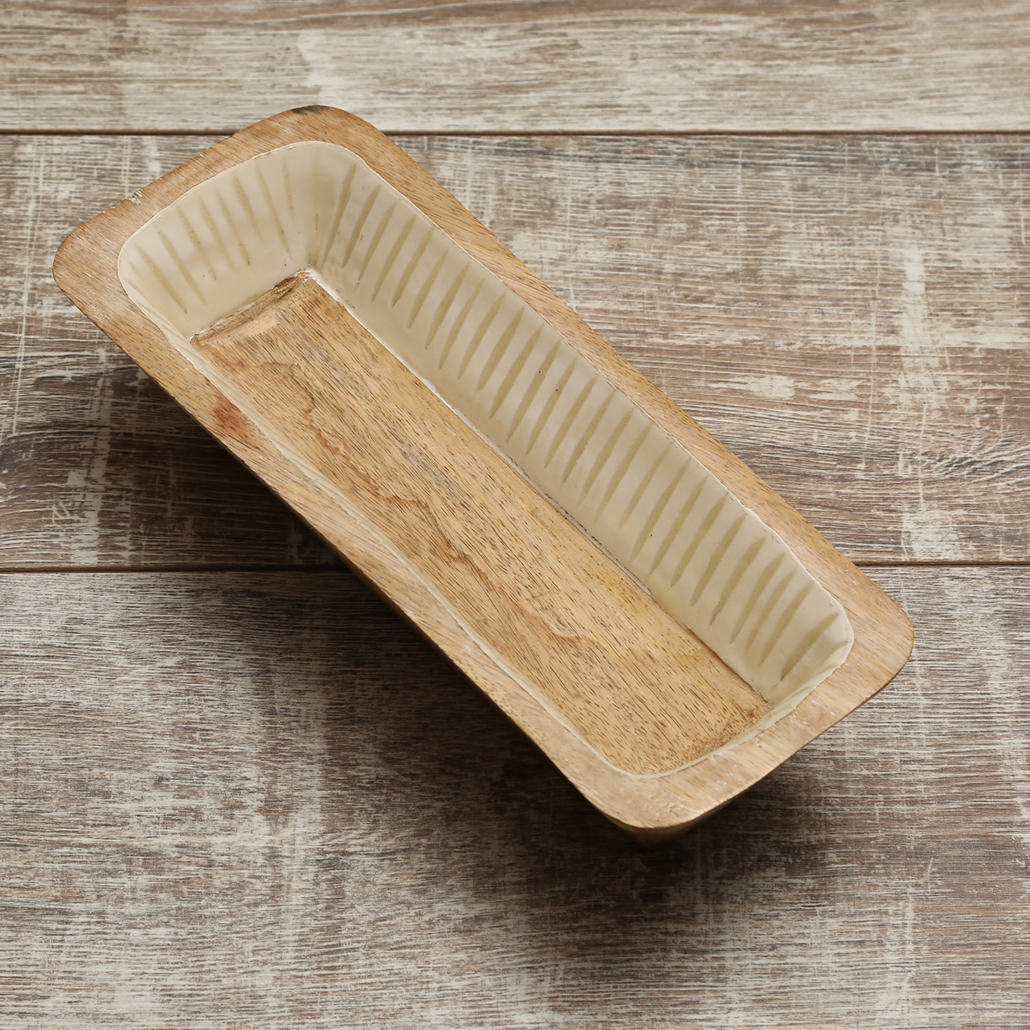 Dekoschale - rechteckig - Mangoholz - L: 30cm - H: 8cm - natur, weiß Dekoschale - rechteckig - Mangoholz - L: 30cm - H: 8cm - natur, weiß
