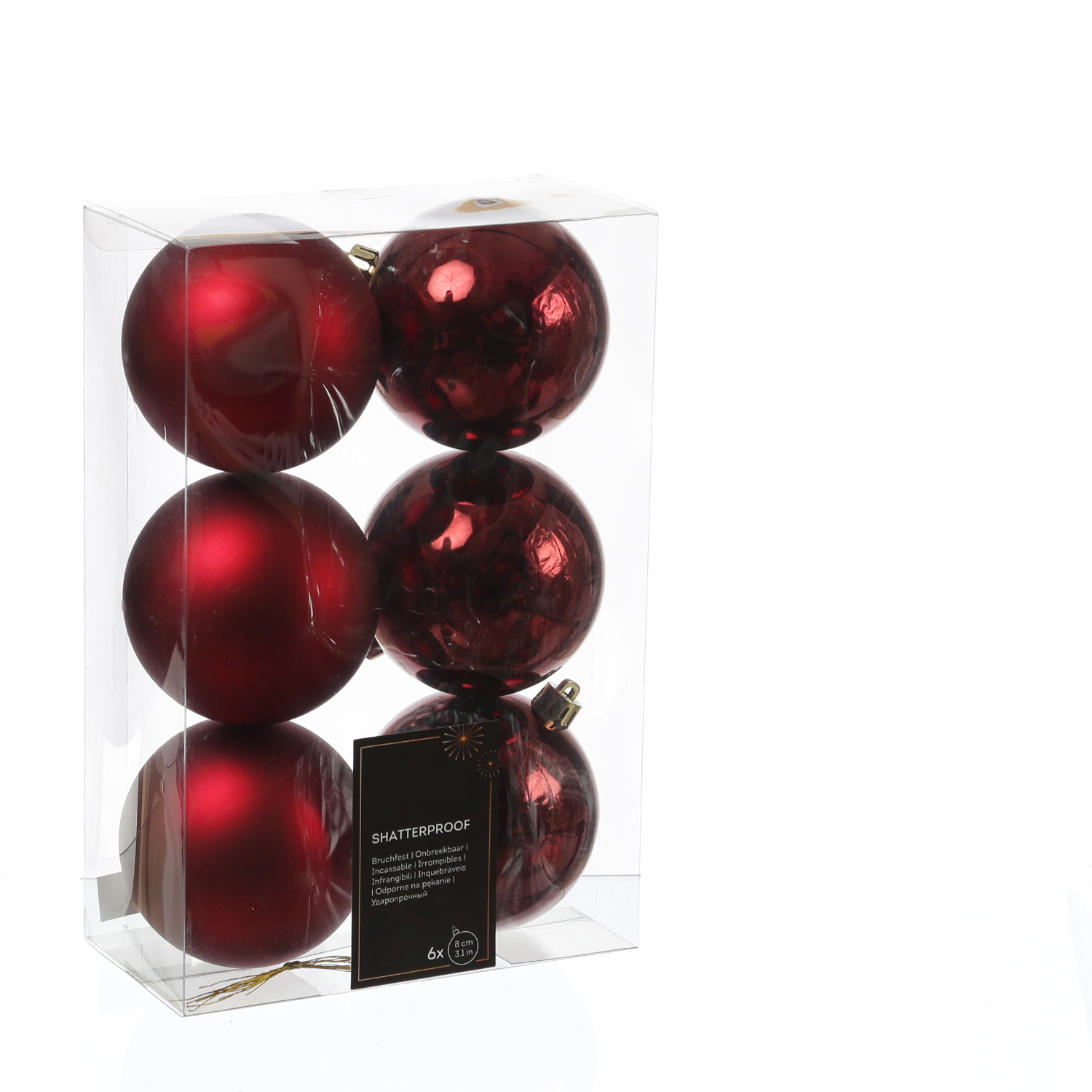 Christbaumkugeln - Weihnachtbaumskugeln - bruchfest - D: 8cm - glänzend/matt  - weinrot - 6er Set Christbaumkugeln - Weihnachtbaumskugeln - bruchfest - D: 8cm - glänzend/matt  - weinrot - 6er Set