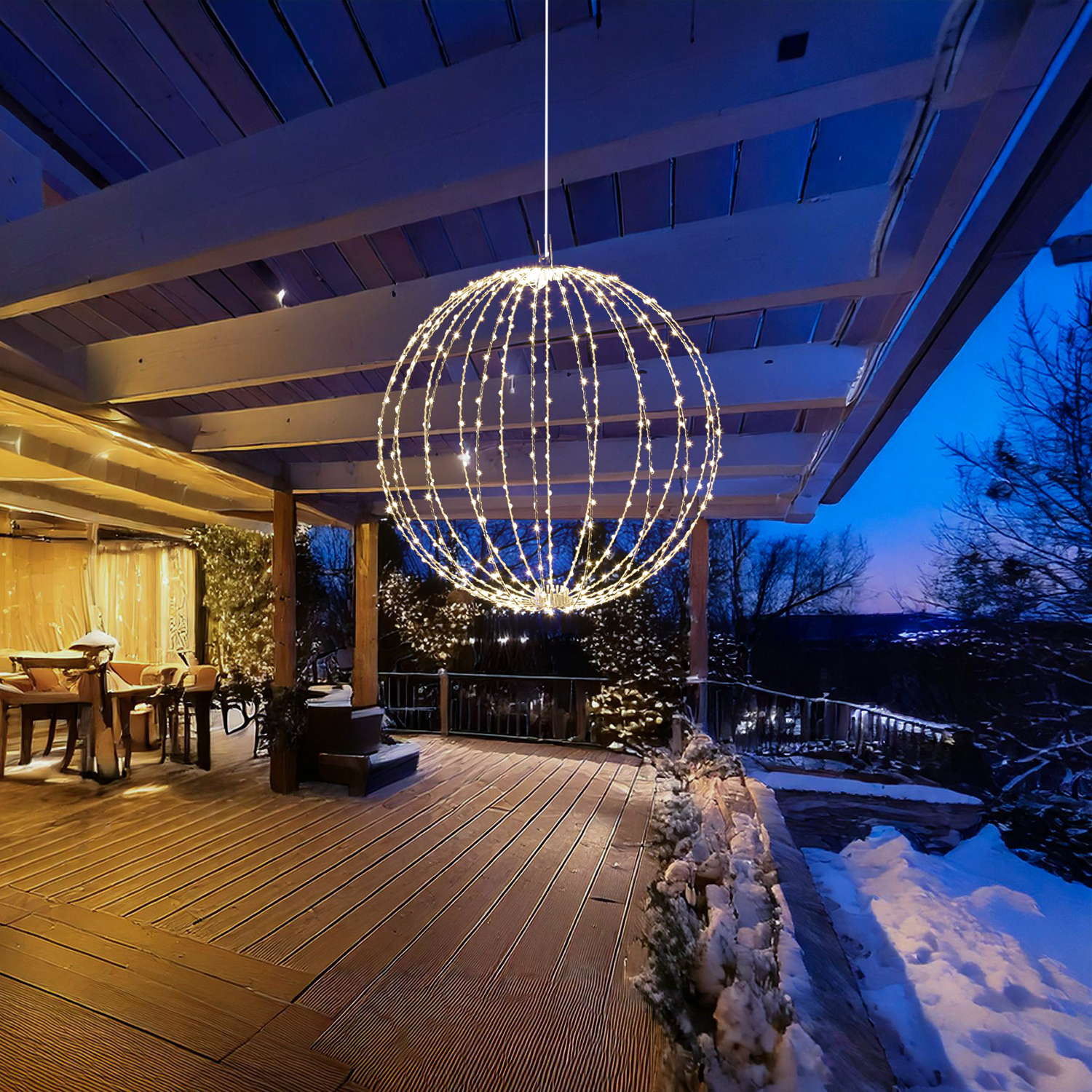 LED Drahtkugel - 3D Leuchtkugel - D: 58cm - 480 warmweiße LED - faltbar - 8 Modi/Timer - Innen/Außen