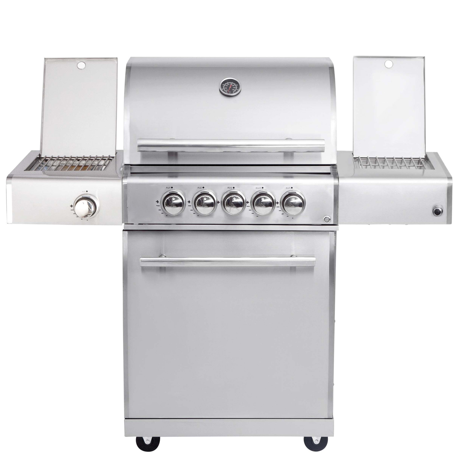CHEF M Paket G - Basis silber, 3 Brenner, Backburner, Seitenkocher, Steakzone, Grillplatte, AIR SYSYTEM, BBQ Paket