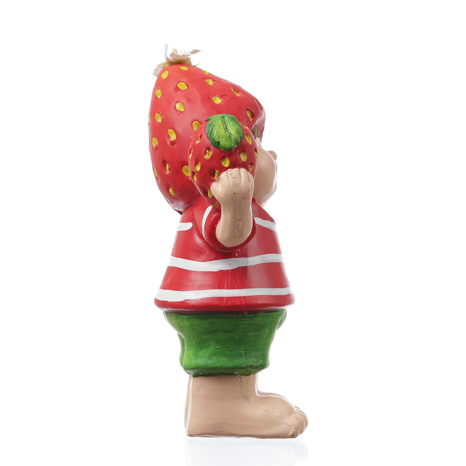 Dekofigur Erdbeerjunge Fritz - niedliche Gartenfigur mit Erdbeere - Keramik  - H: 18,5cm - rot