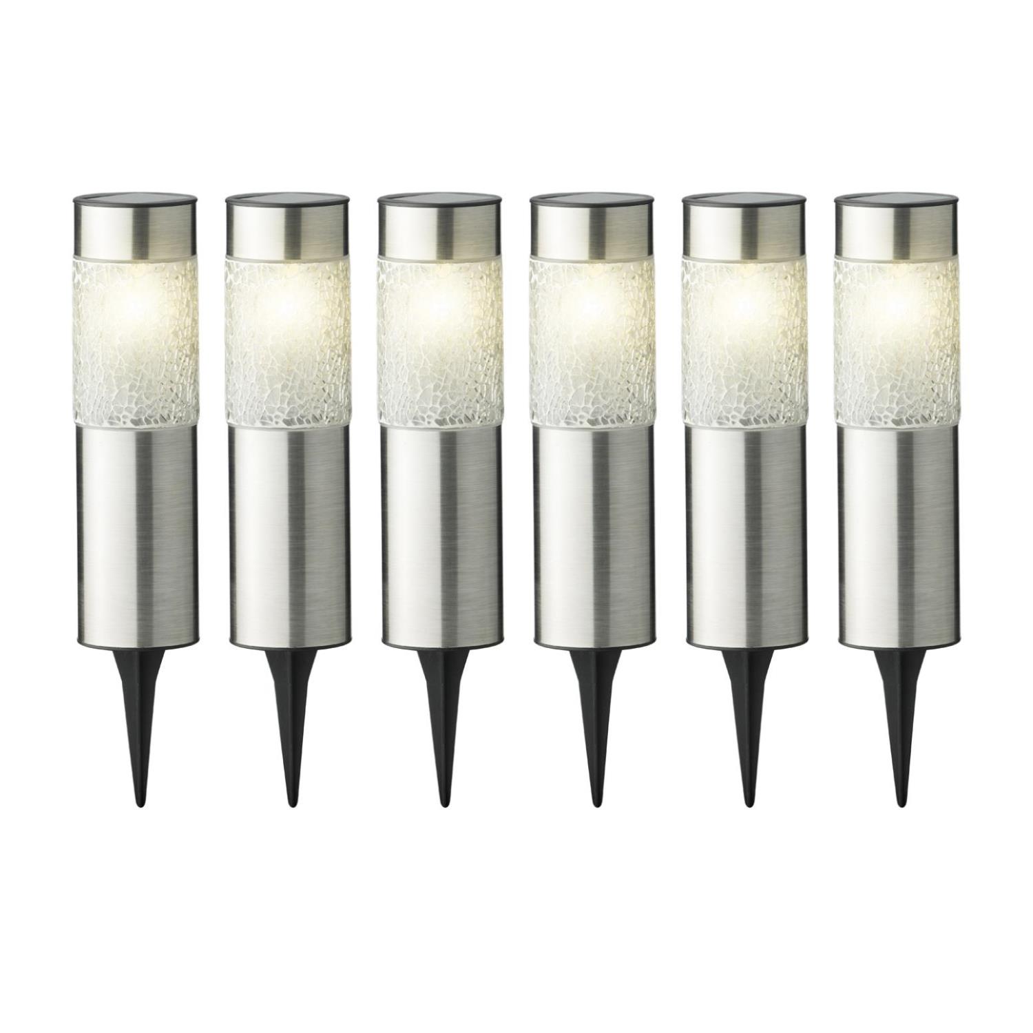 B-Ware LED Solar Wegleuchten Mosaik - warmweiße LED - Edelstahl - Erdspieß - H: 22cm - silber - 6er Set
