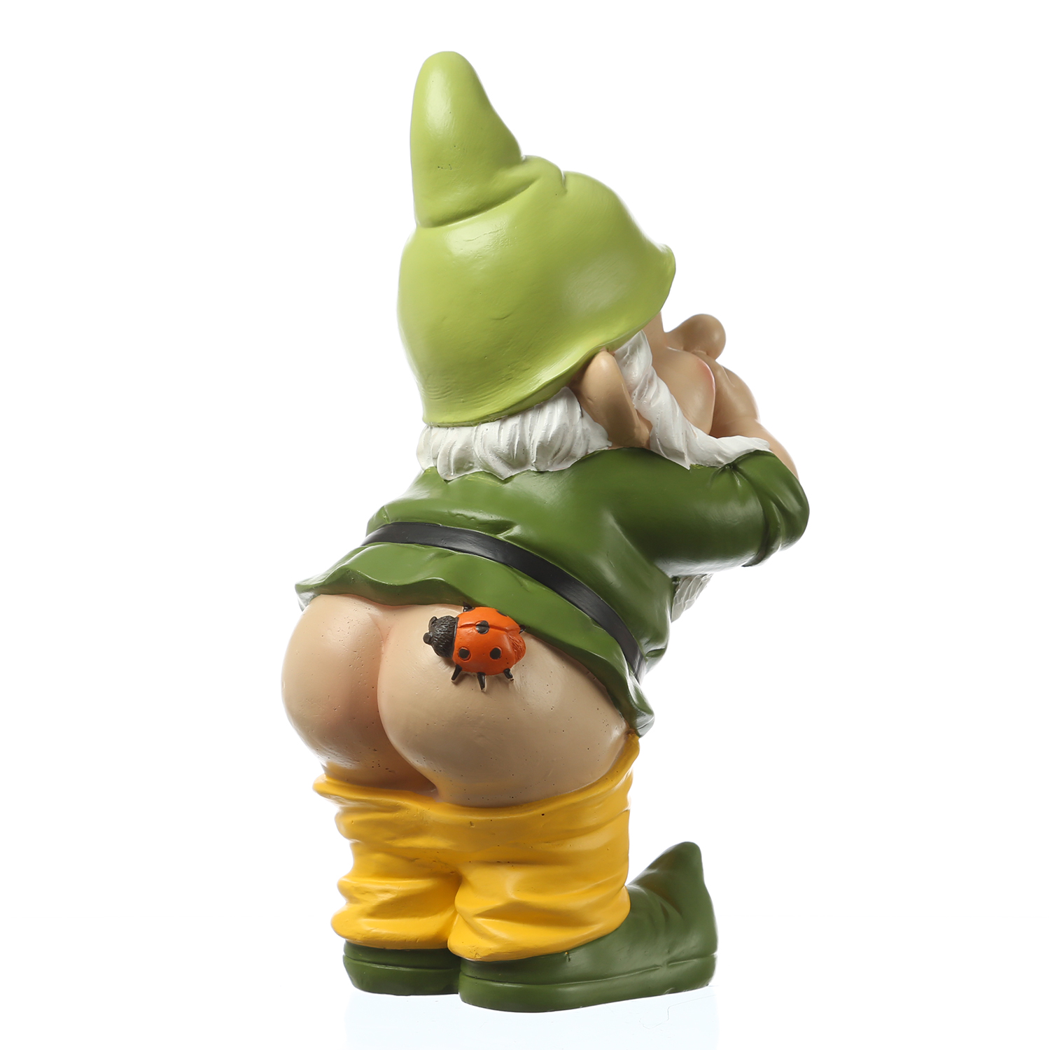 Gartenzwerg Hose Runter mit Marienkäfer - Frecher Zwerg mit nacktem Po  - Polyresin - H: 27cm