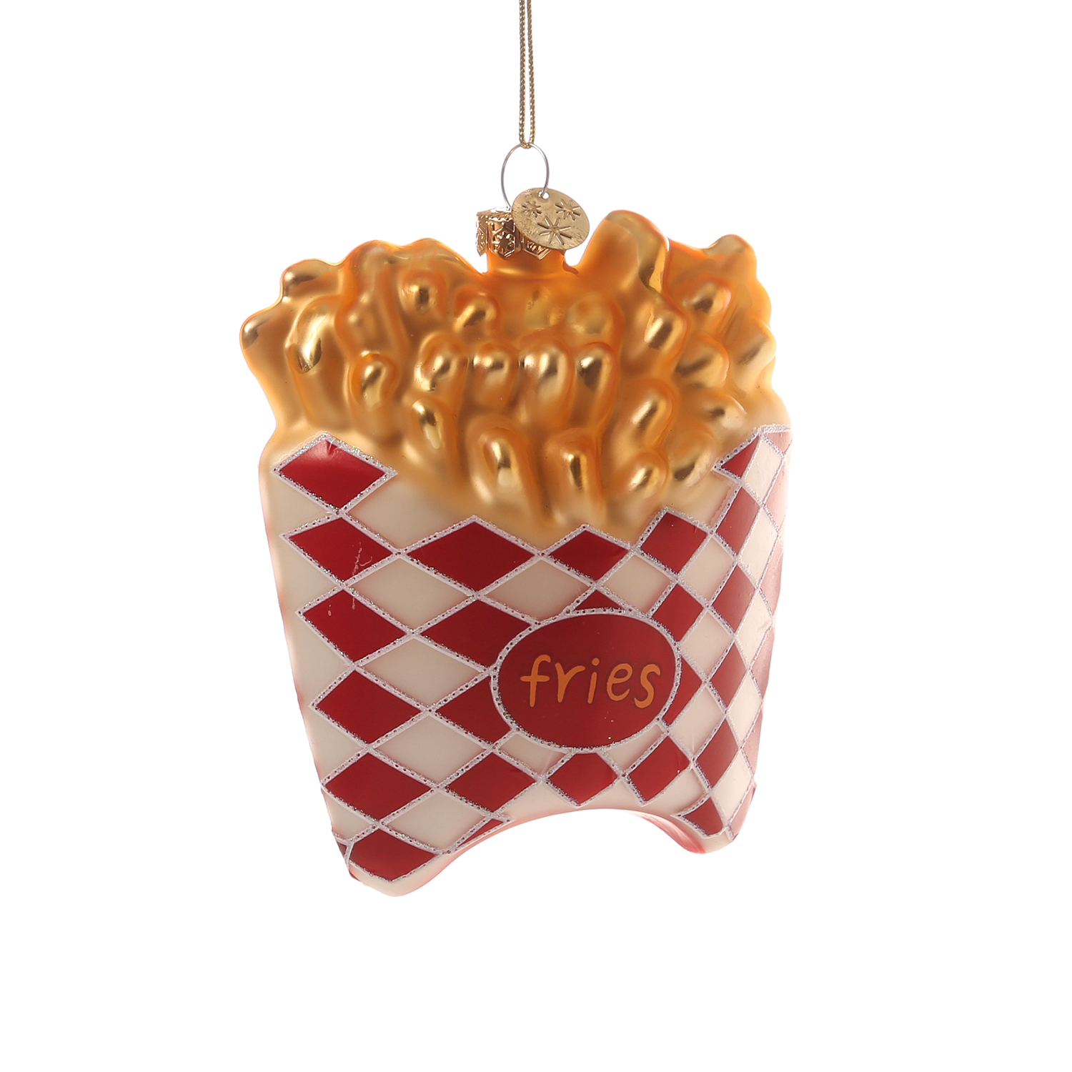 Weihnachtsbaumschmuck POMMES - Glas - inkl. Aufhänger - matt - H: 11cm - gold, rot, weiß Weihnachtsbaumschmuck POMMES - Glas - inkl. Aufhänger - matt - H: 11cm - gold, rot, weiß