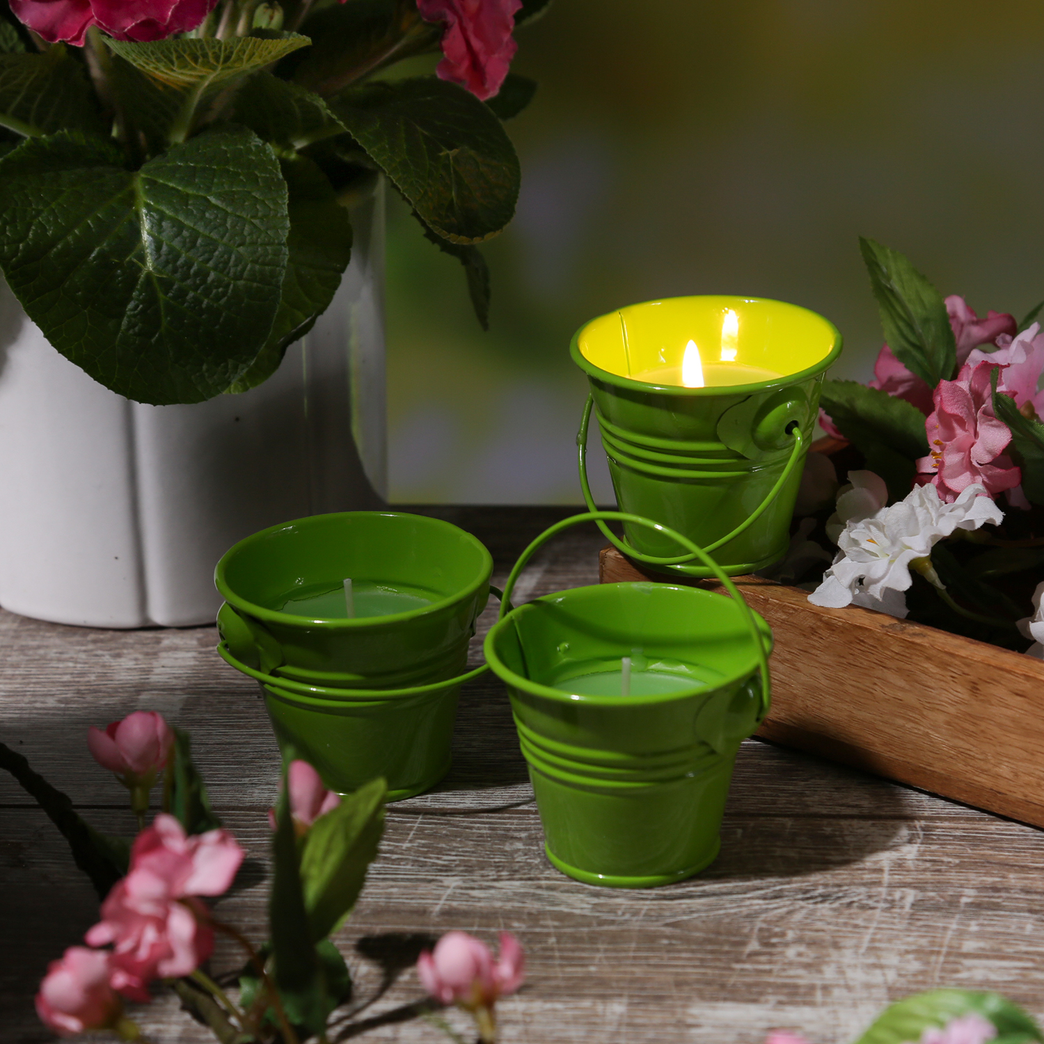 Duftkerzen CITRONELLA - Outdoor Kerzen im Metalleimer - H: 5,5cm - grün - 3er Set Duftkerzen CITRONELLA - Outdoor Kerzen im Metalleimer - H: 5,5cm - grün - 3er Set