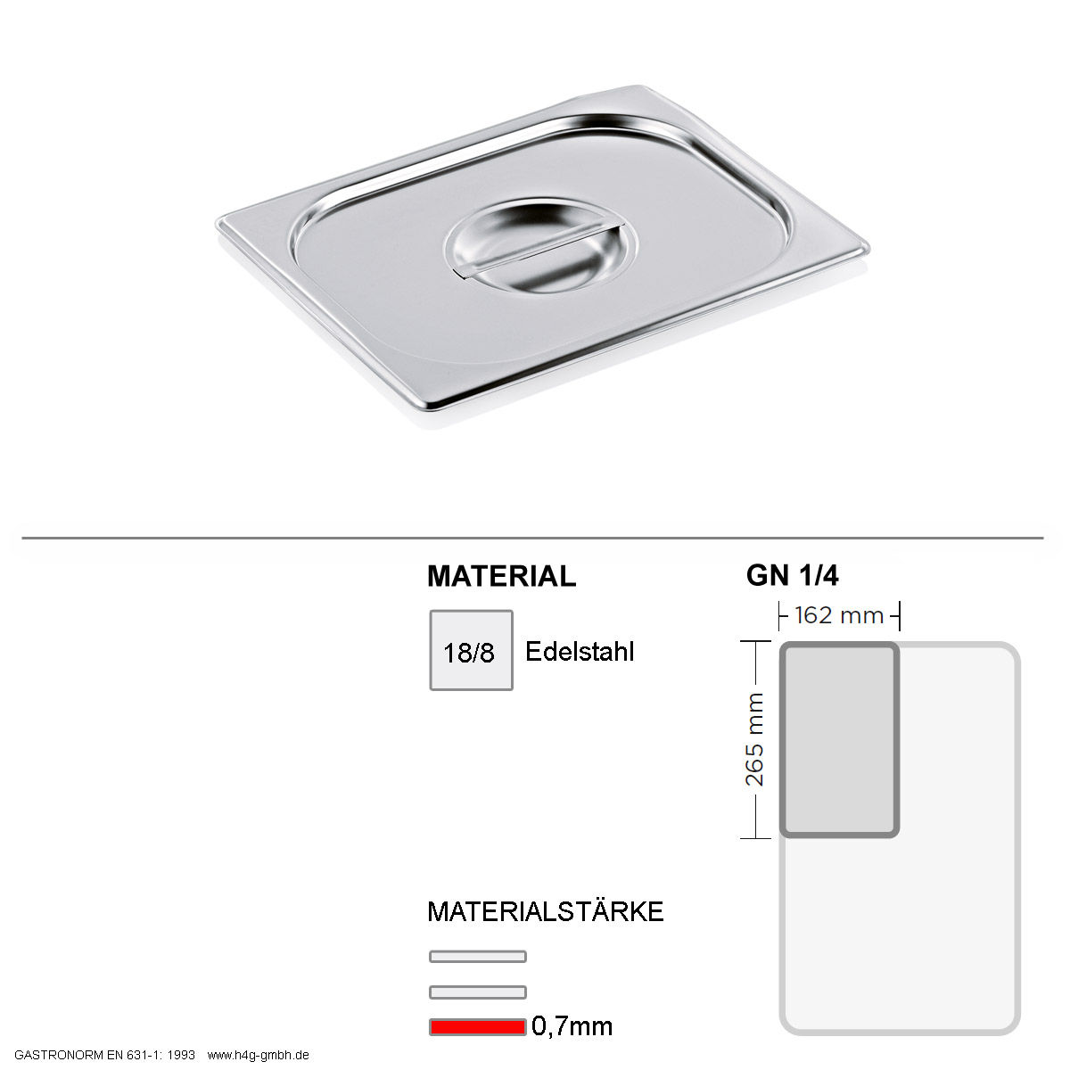 Gastronorm Deckel GN 1/4 -  GN90 - 18/8 Edelstahl - 0,7mm