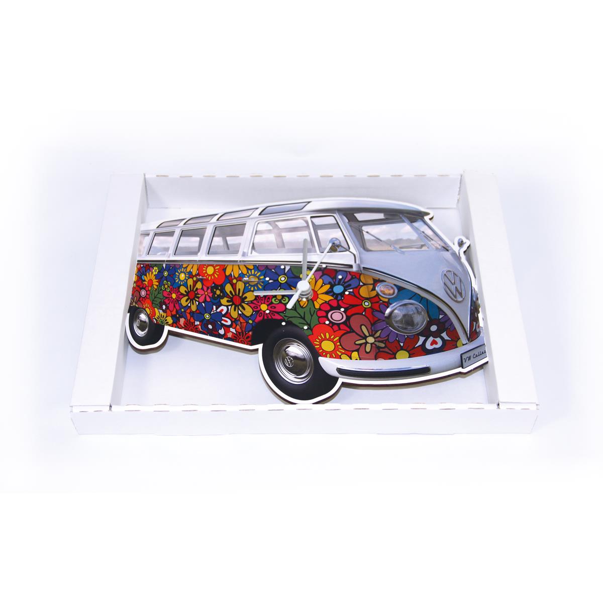 Wanduhr VW T1 Bulli "FLOWER POWER" - 28x18x2,5cm - MADE IN GERMANY