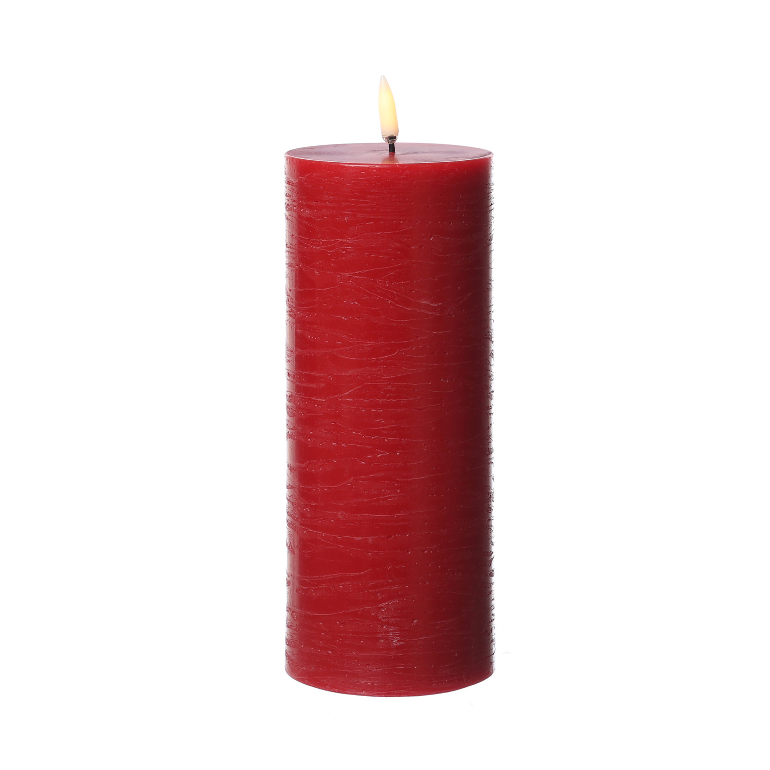 LED Kerze PIA - Rustik-Optik - Echtwachs - H: 20cm - D: 7,8cm - Timer - bis zu 1000 Std. - rot