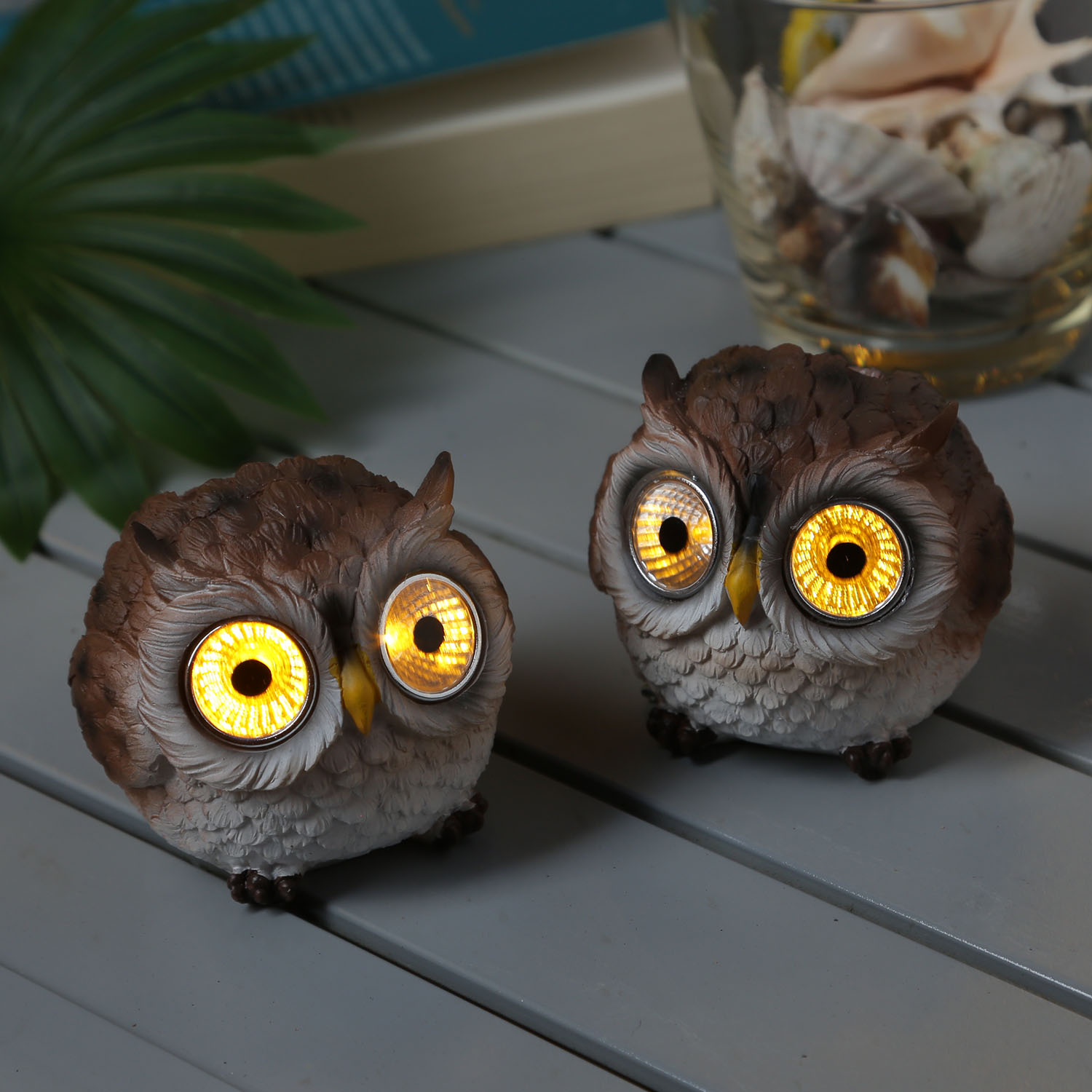 LED Solar Eulen - Gartenfigur - 2 warmweiße LED - H: 8cm - D: 9cm - Lichtsensor - braun - 2er Set LED Solar Eulen - Gartenfigur - 2 warmweiße LED - H: 8cm - D: 9cm - Lichtsensor - braun - 2er Set