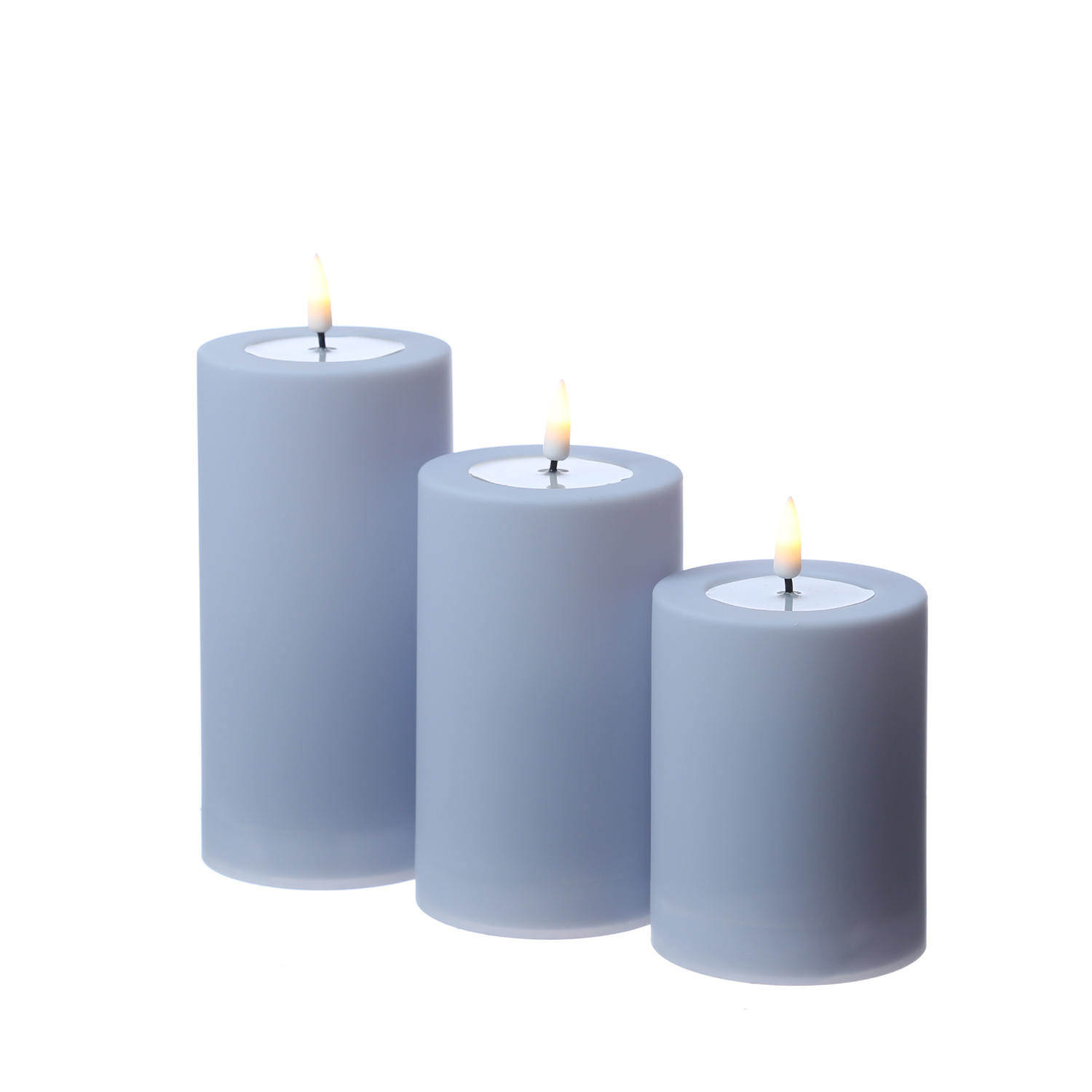 LED Stumpenkerze MIA - Kunststoff - realistische 3D Flamme - H: 10cm - outdoor - pastellblau