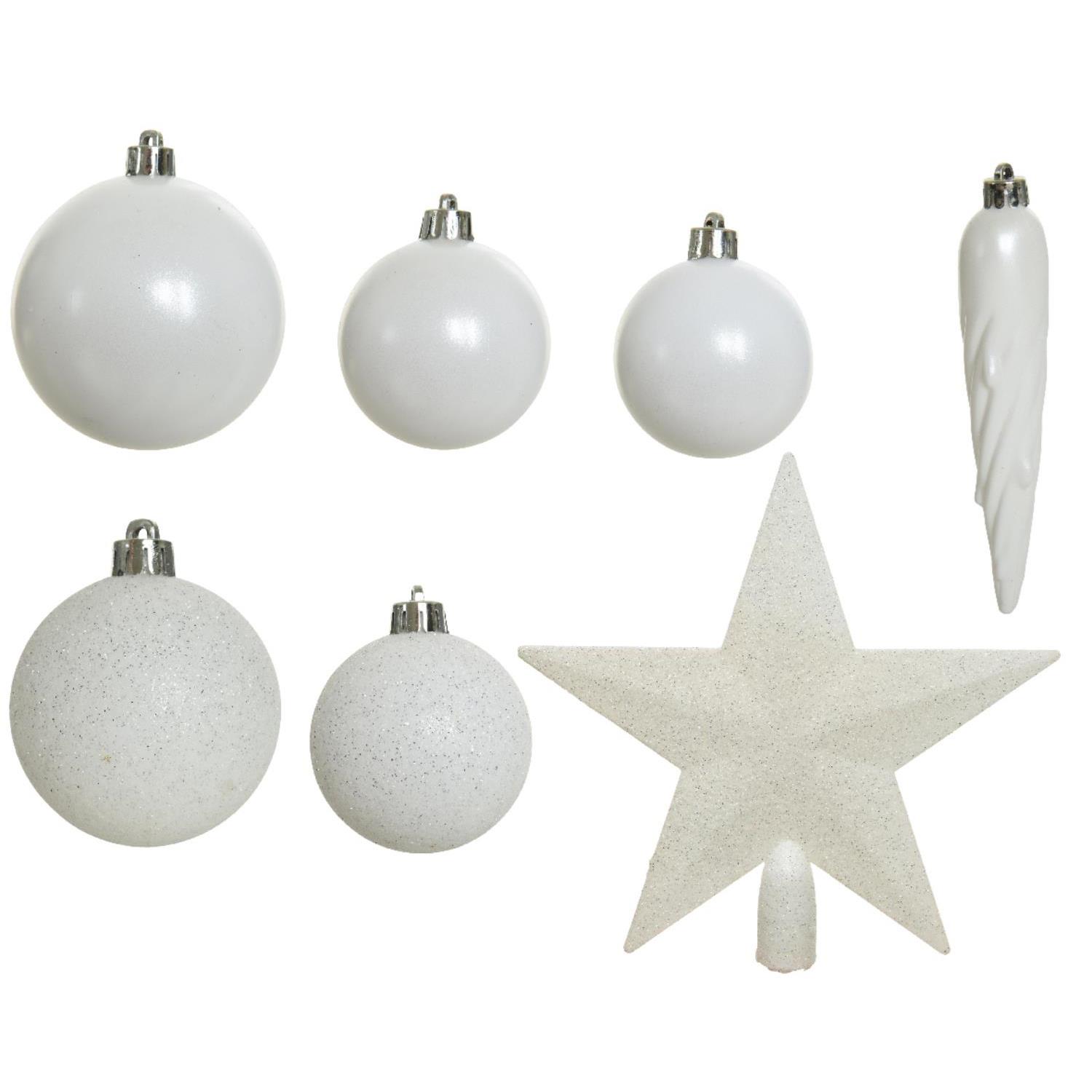Christbaumkugel - Weihnachtsbaumkugel - bruchfest - glänzend, matt und glitzernd - weiß - 33er Set
