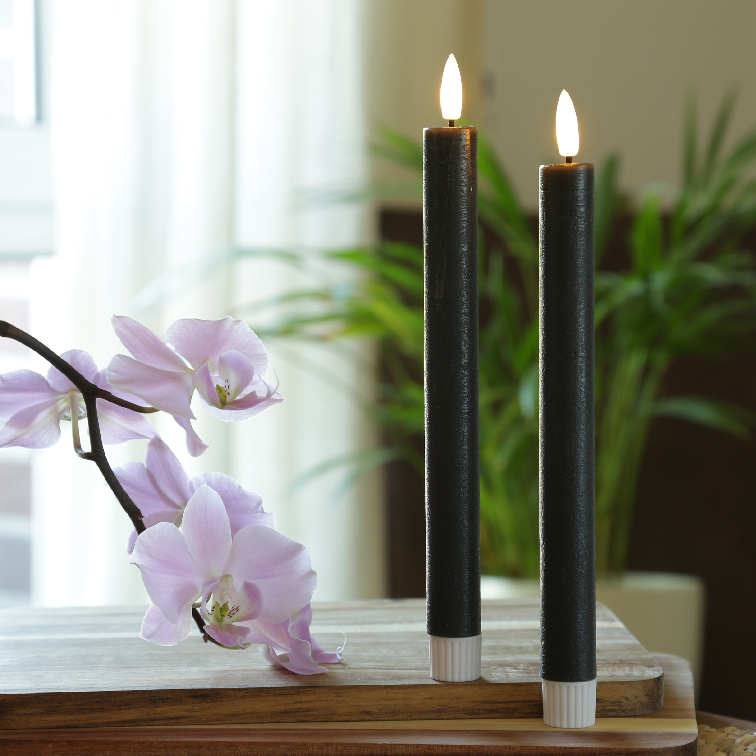 LED Stabkerzen - Rustik-Optik - Echtwachs - flackernd - H- 25cm - Timer - anthrazit - 2er Set LED Stabkerzen - Rustik-Optik - Echtwachs - flackernd - H- 25cm - Timer - anthrazit - 2er Set
