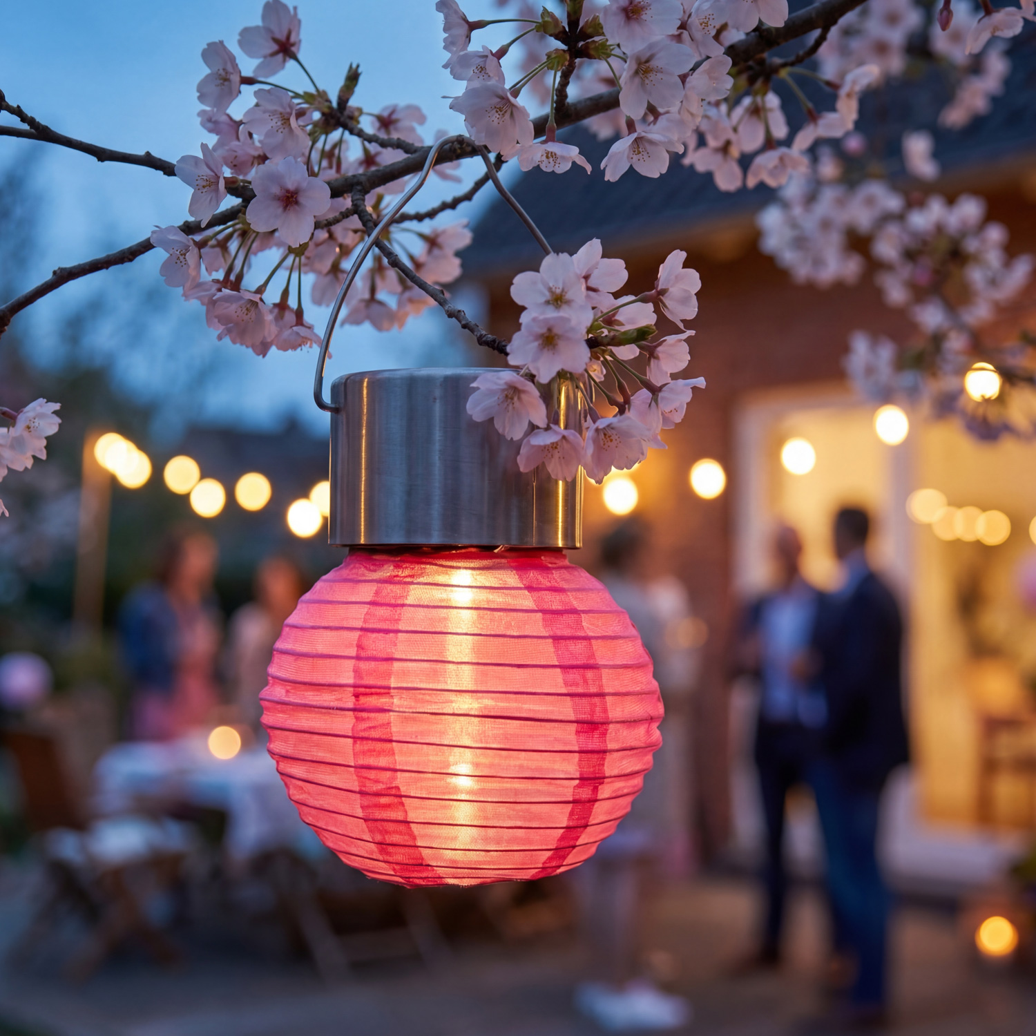 LED Solar Mini Lampion - kaltweiße LED - H: 9,5cm - D: 7cm - Lichtsensor - pink